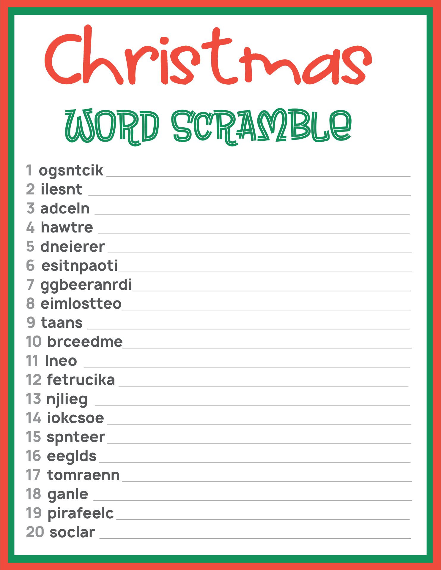 Free Printable Christmas Word Scramble With Answers Printable Word