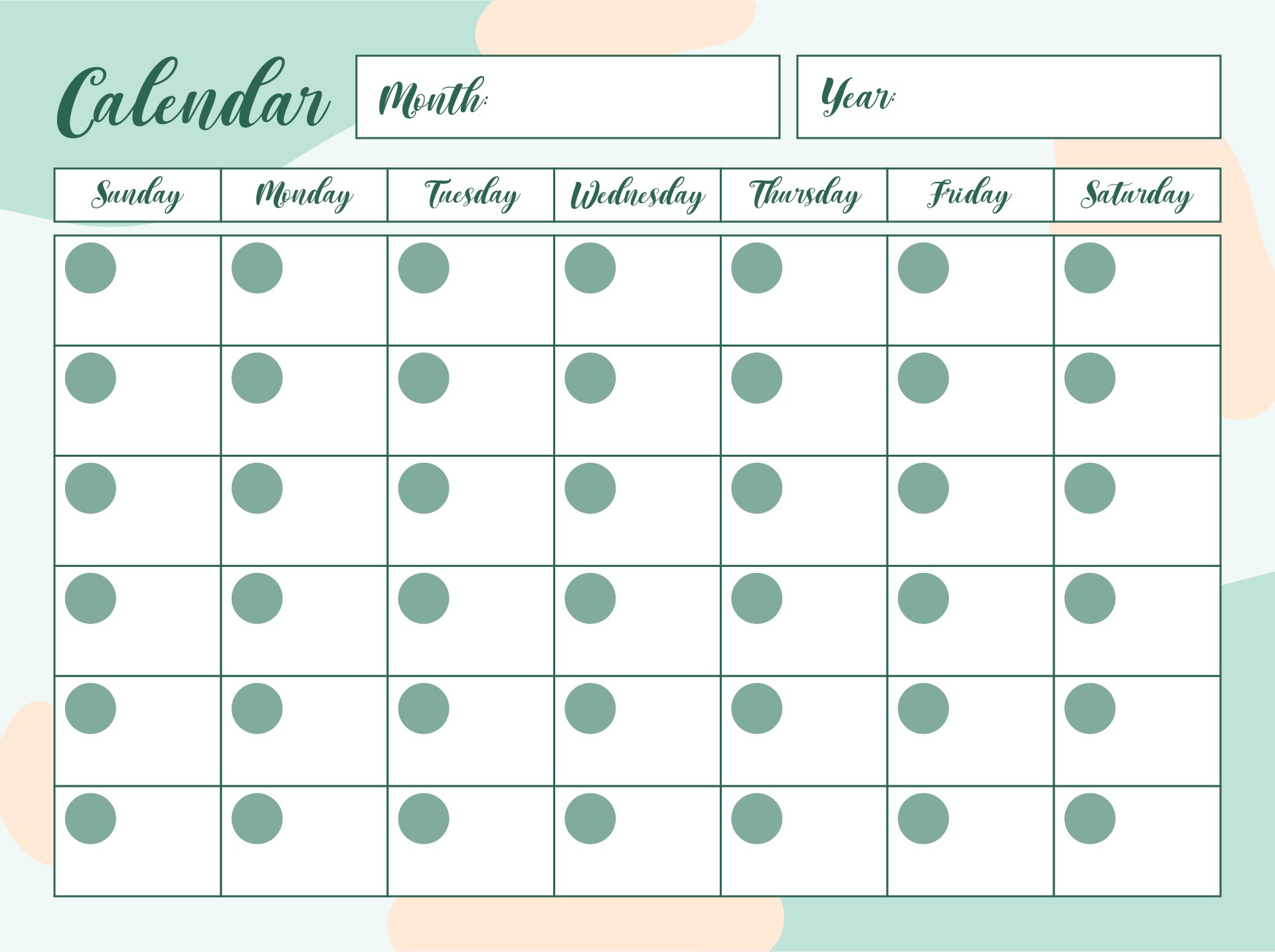 Printable Monthly Calendar Template