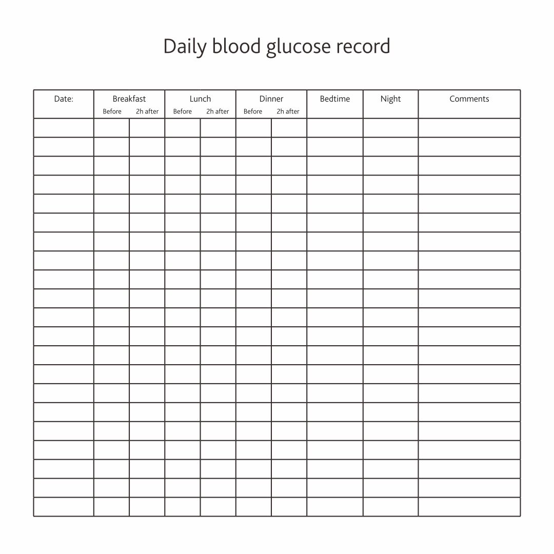 Printable Sugar Blood Glucose Log Sheets
