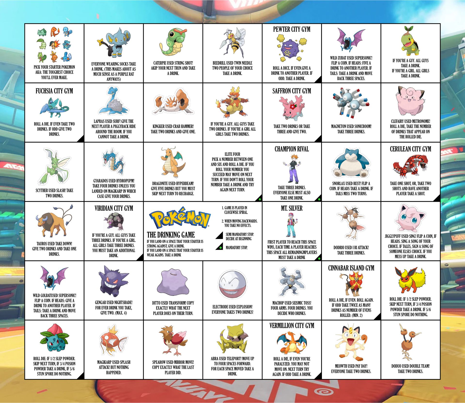 Pokemon Drinking Board Game Printable