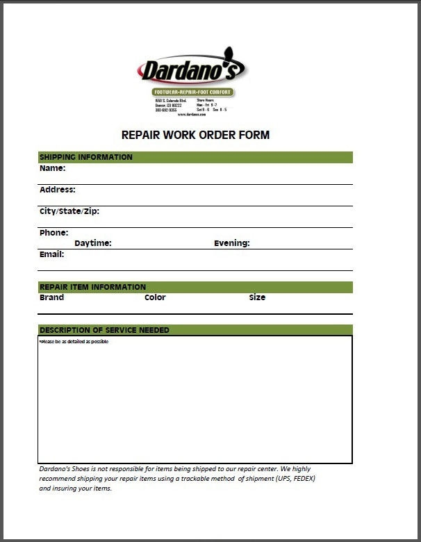 6 Best Images of Printable Work Order Forms Repair Work Order Forms
