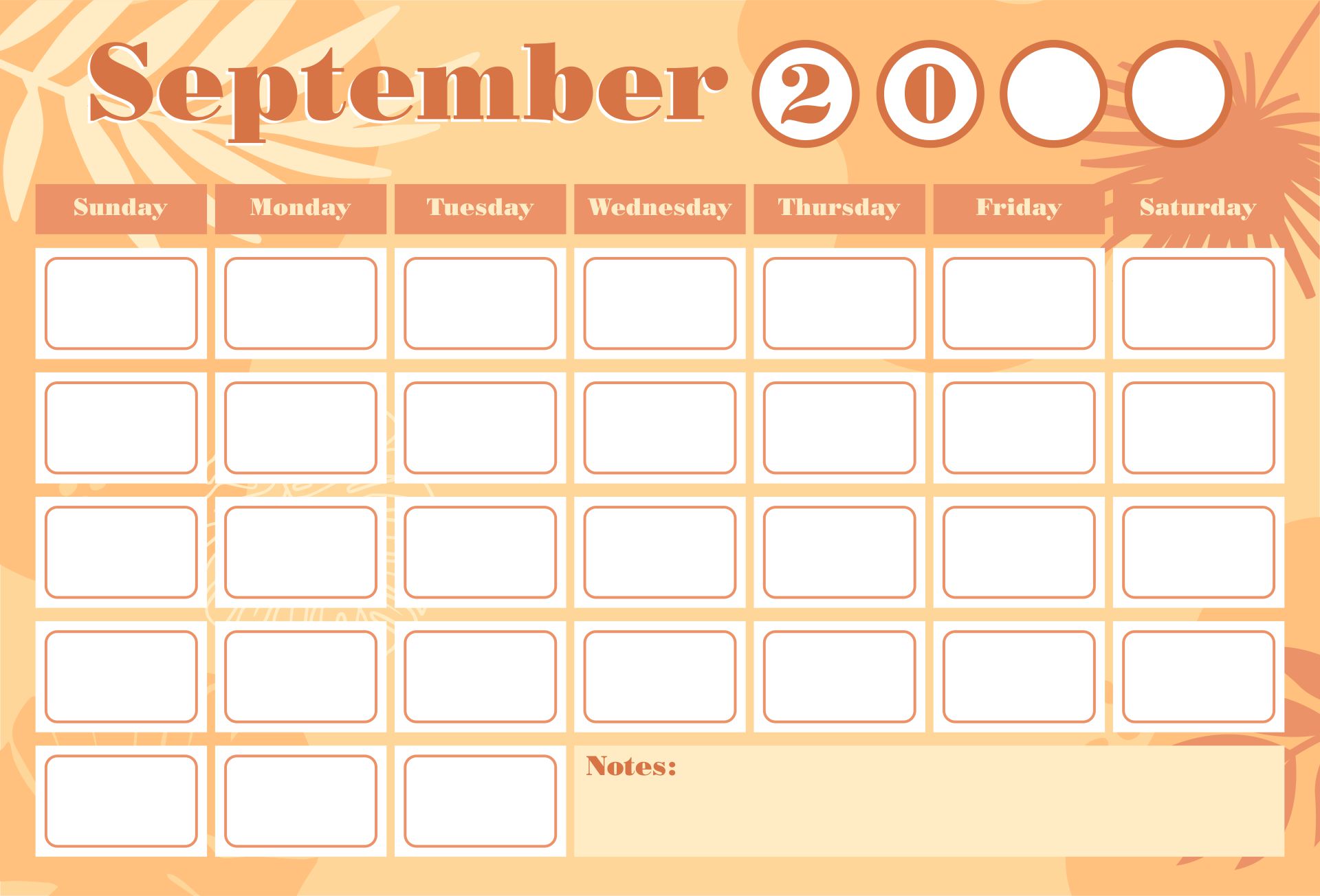 September 2014 Calendar Printable