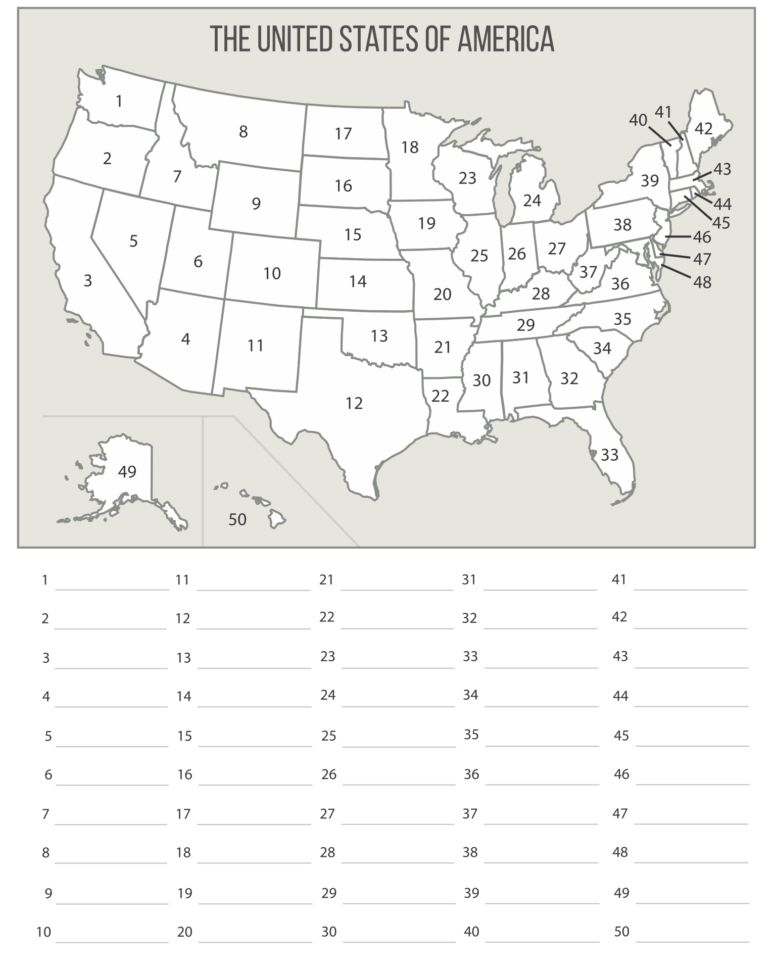 All 50 States Map Printable