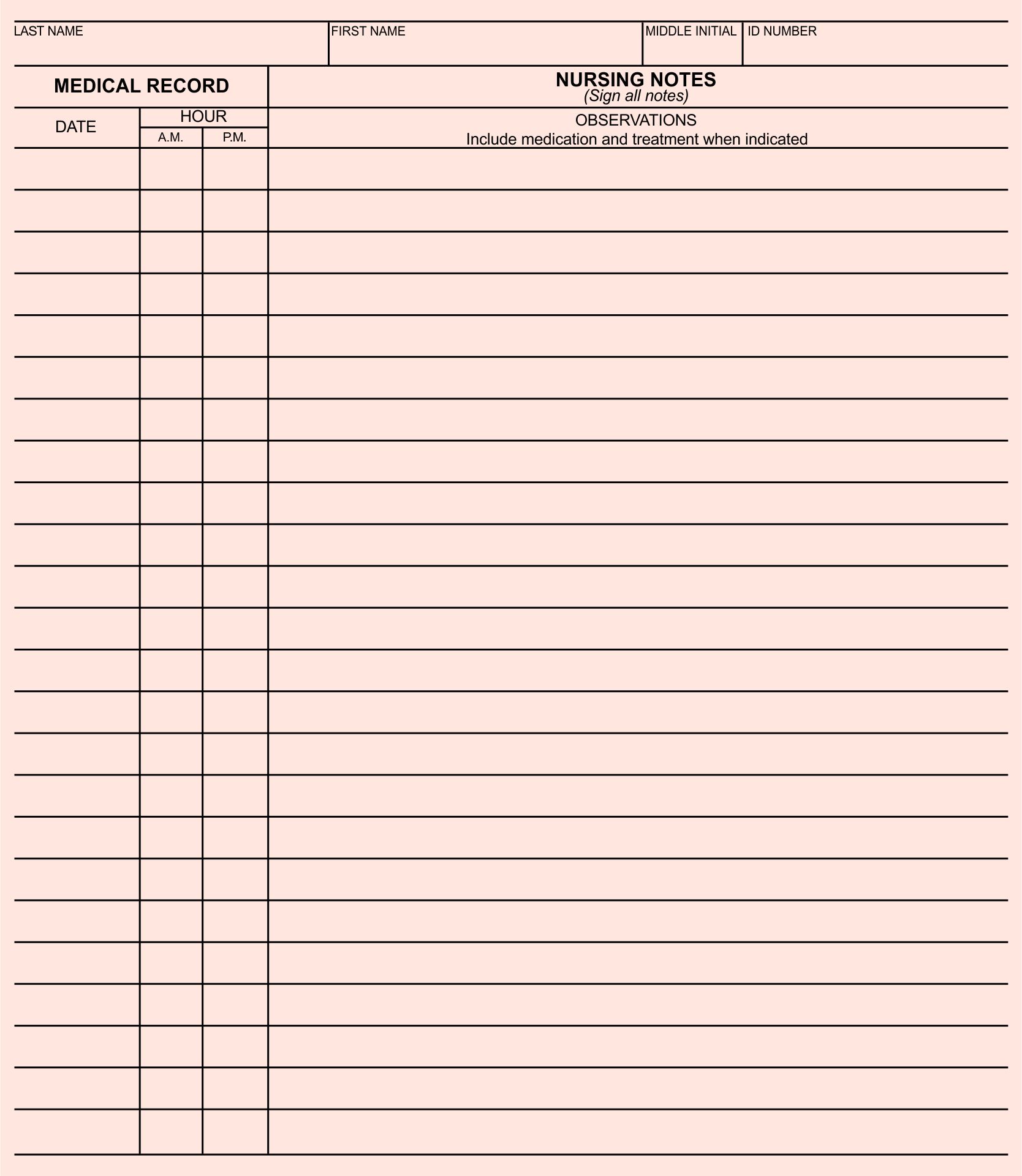 Free Printable Blank Nurses Notes