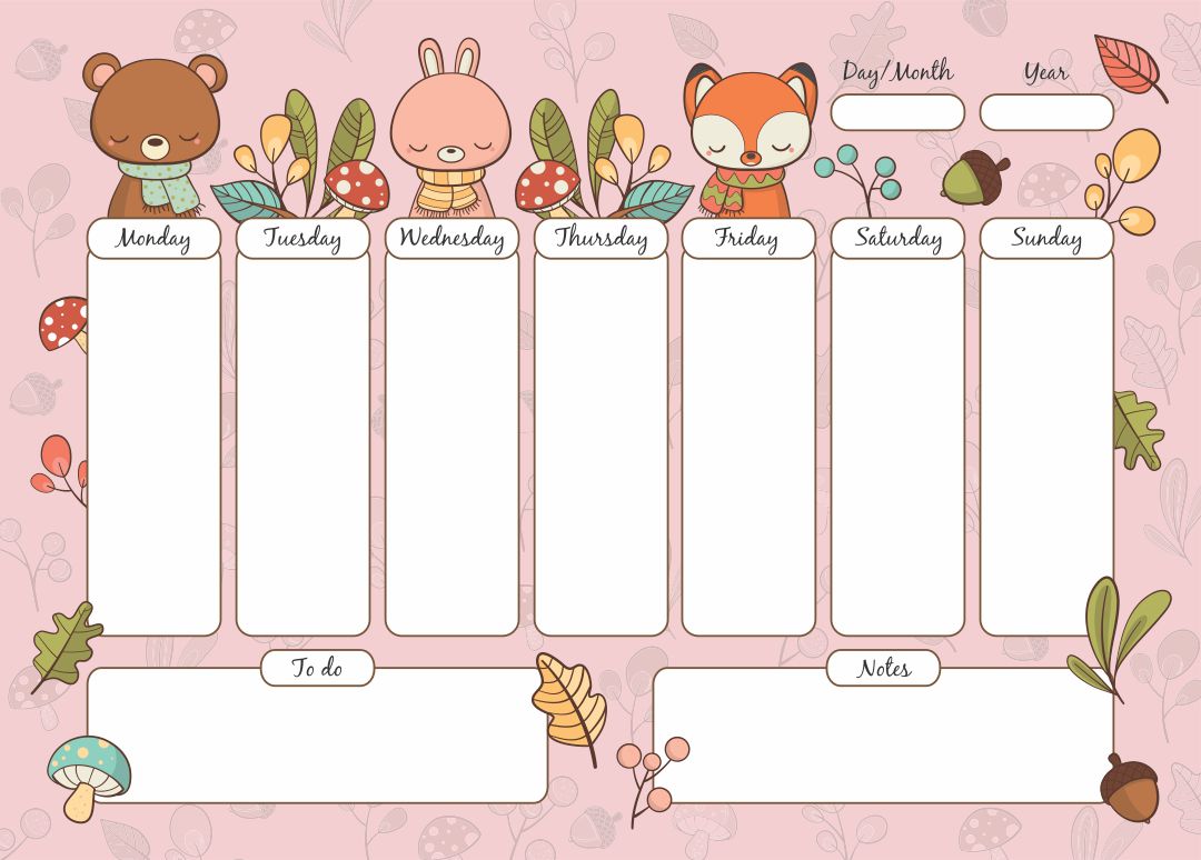 Cute Printable Weekly Calendar Template