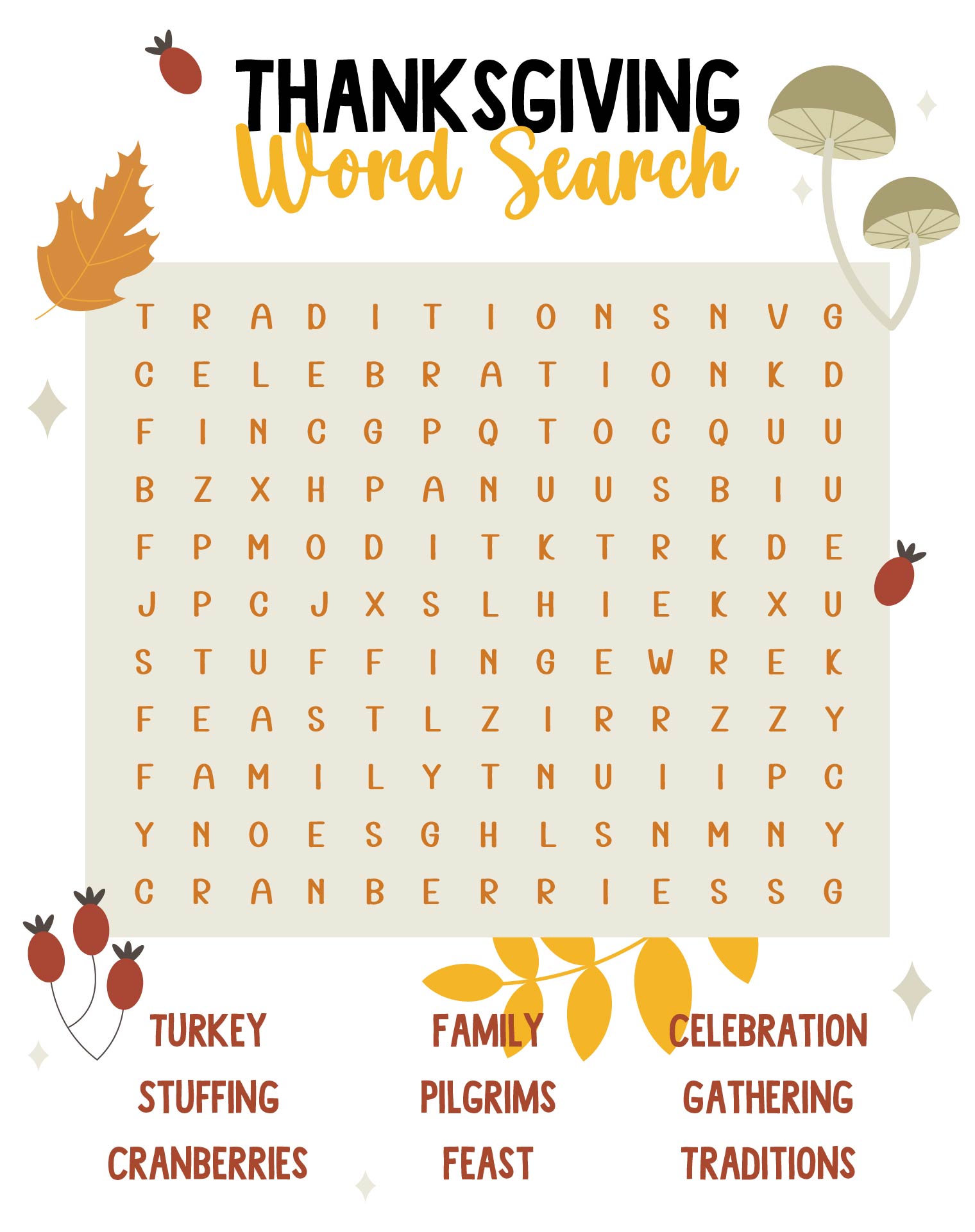10 Best Easy Printable Thanksgiving Word Search Printablee