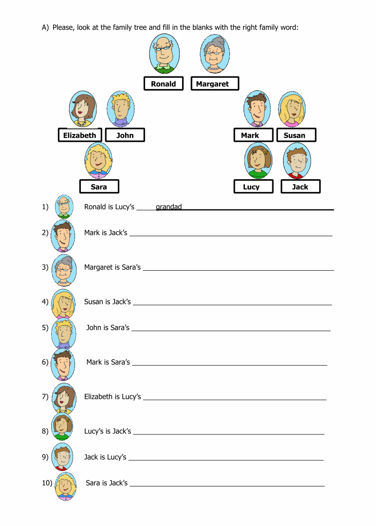 Family Tree Worksheet ESL