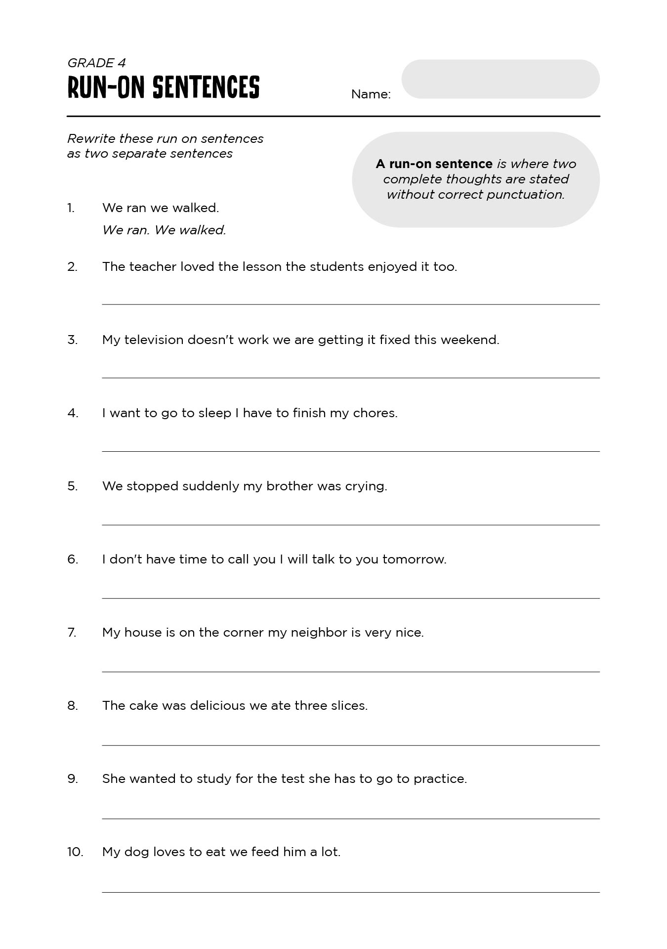 Printable First Grade Grammar Worksheets