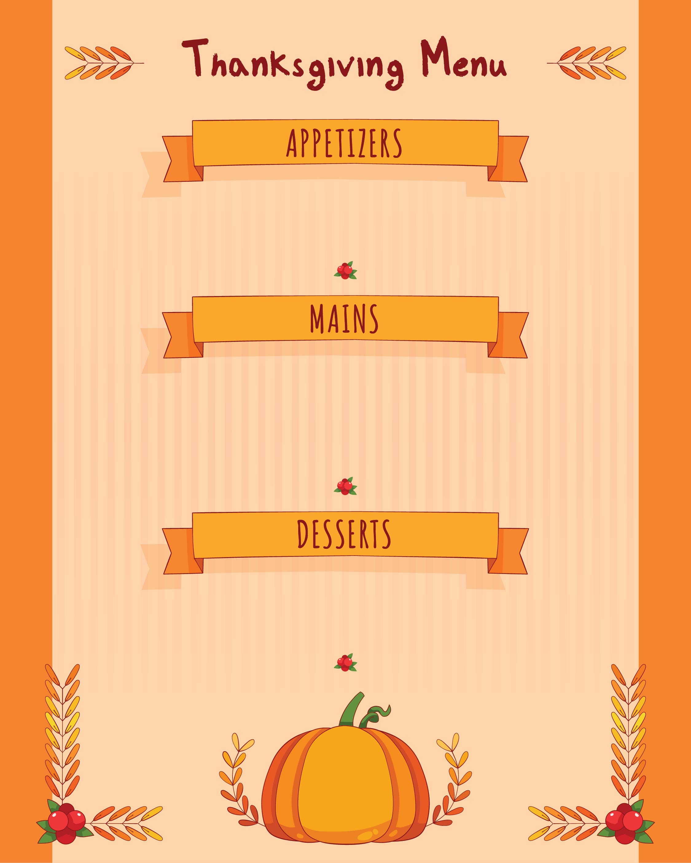 Thanksgiving Printable Menu Their Options Serve Between 3 And 20 And ...