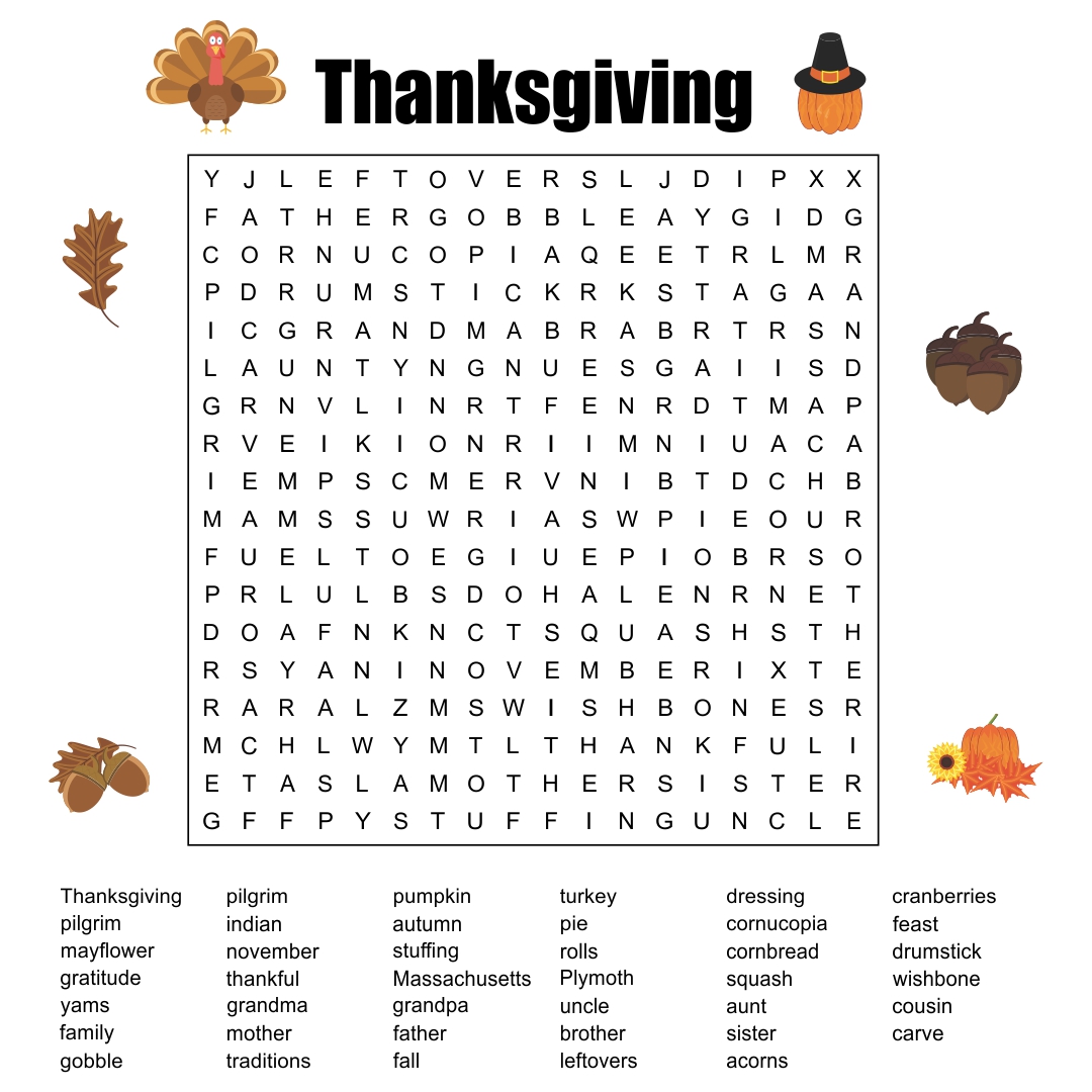 8 Best Easy Printable Thanksgiving Word Search