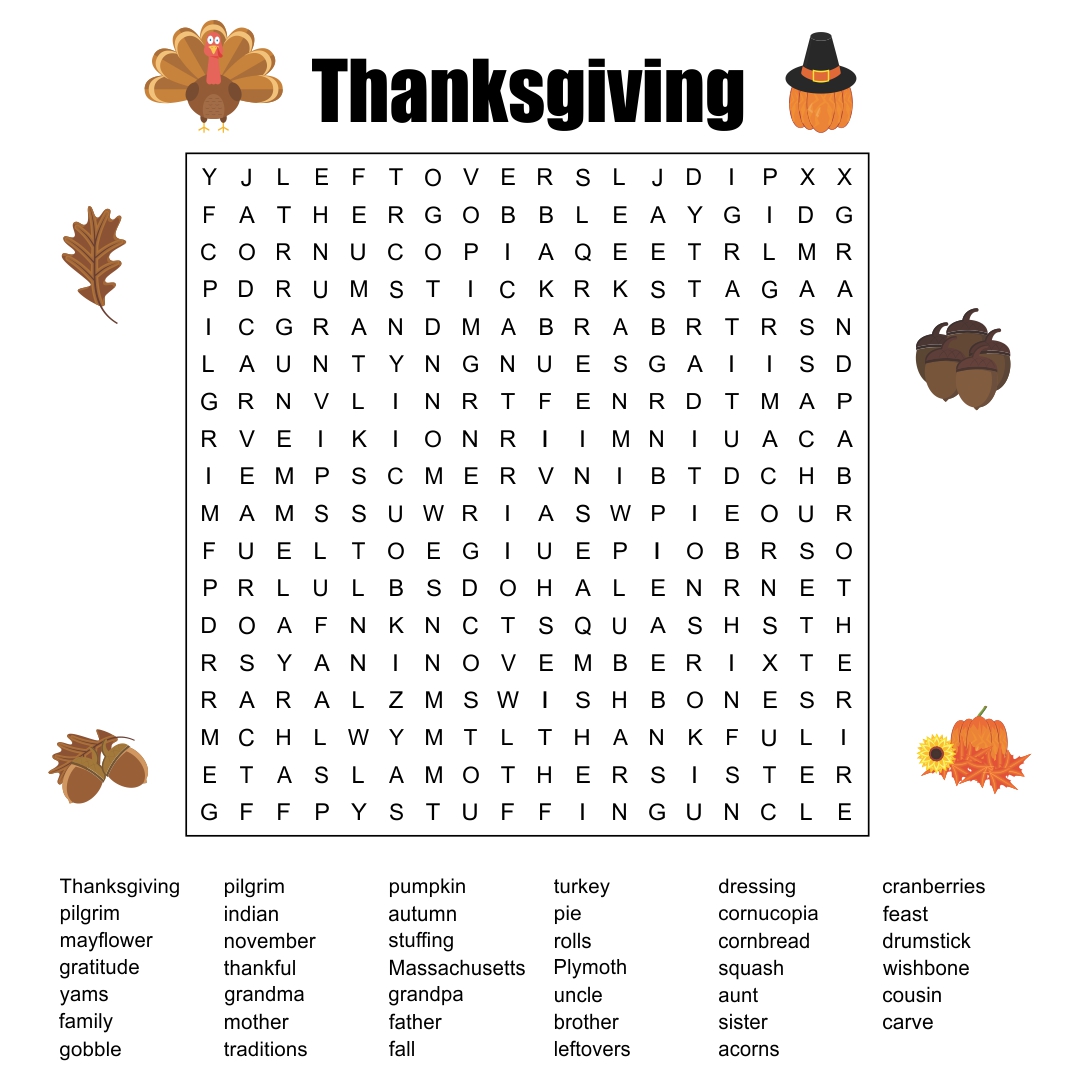 Printable Word Search For Thanksgiving - Get Your Hands on Amazing Free ...