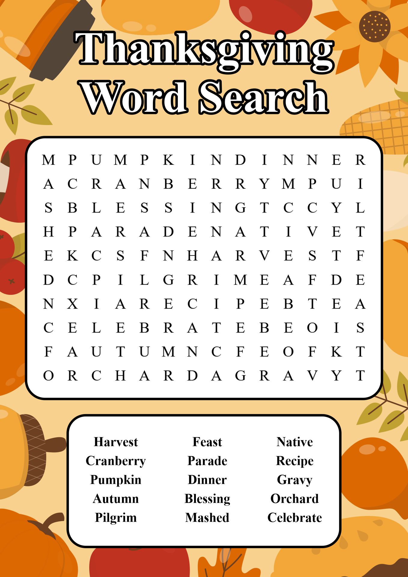 Free Printable Thanksgiving Word Searches