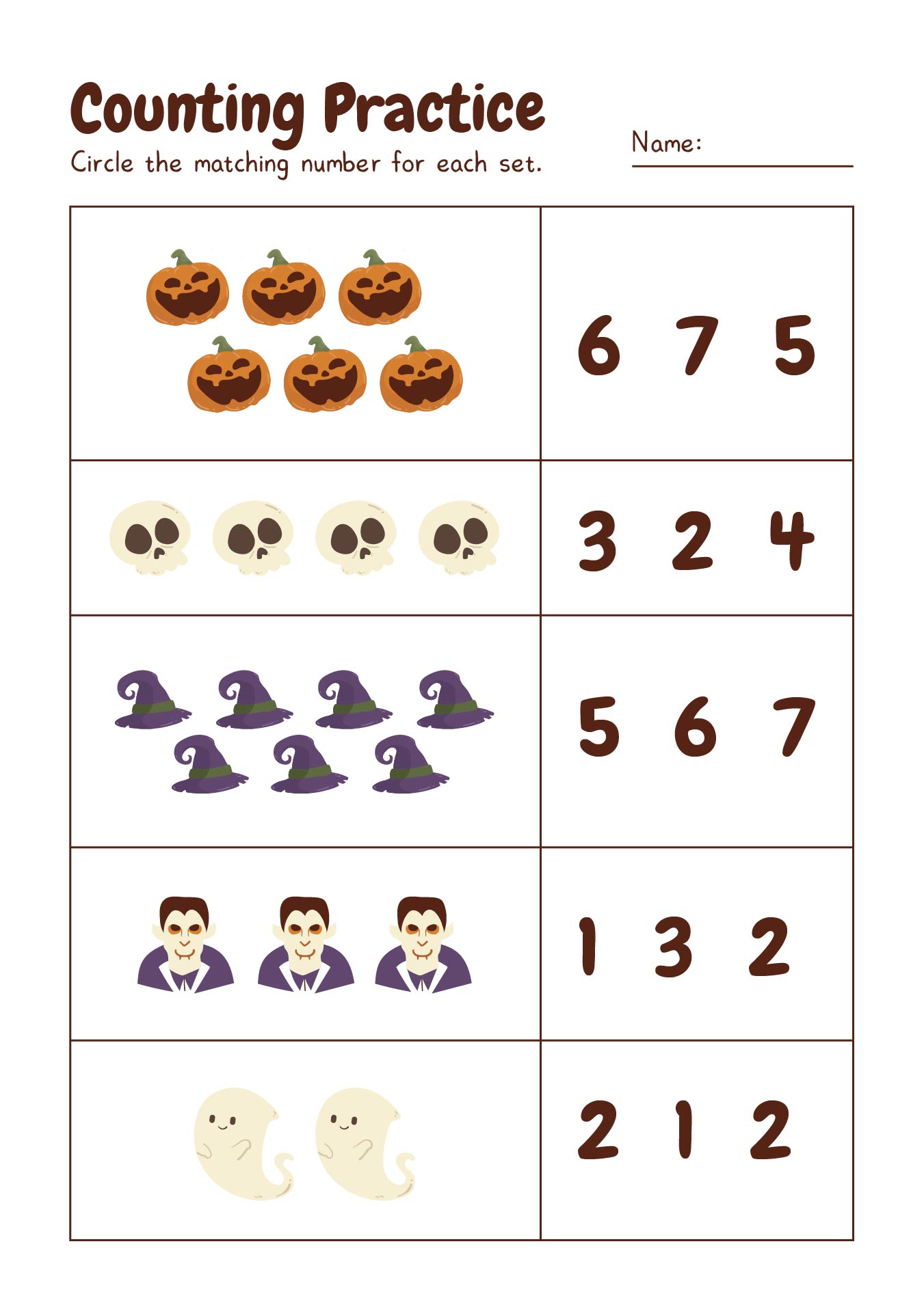 Halloween Counting Worksheets for Pre-K
