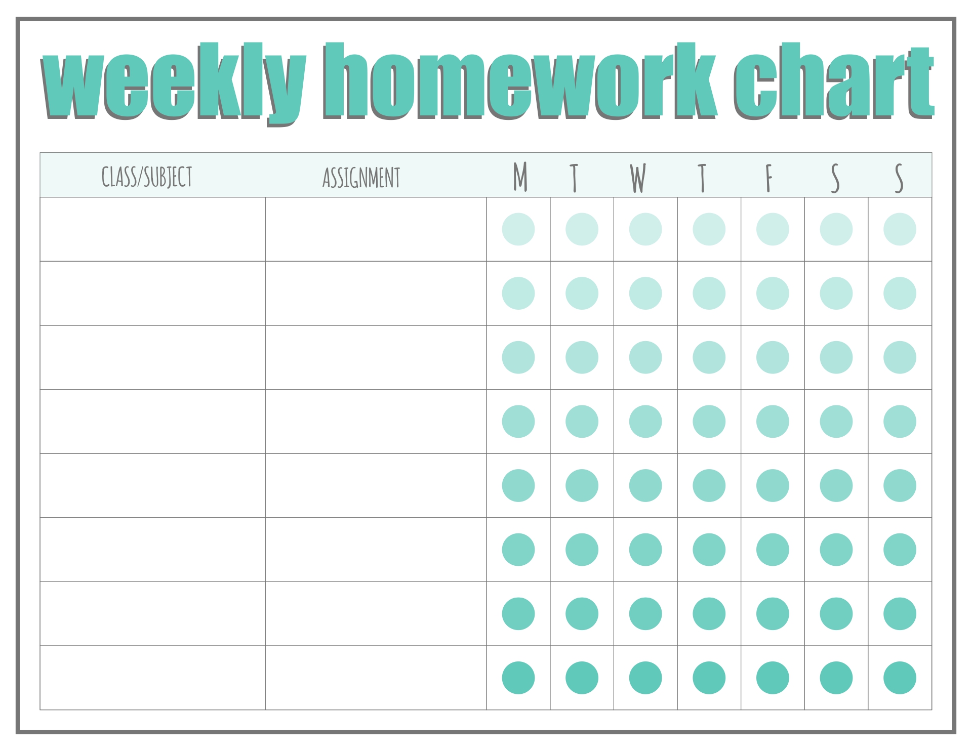 homework tracker free printable