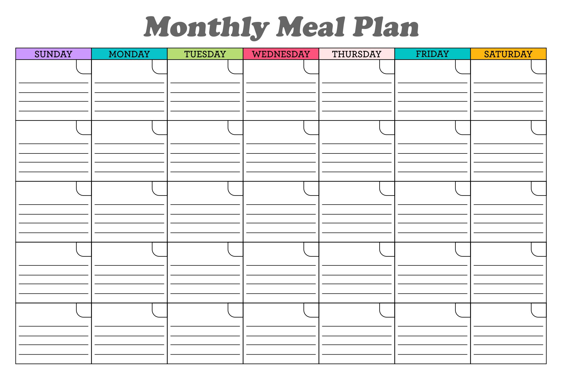 Printable Meal Plan Calendar