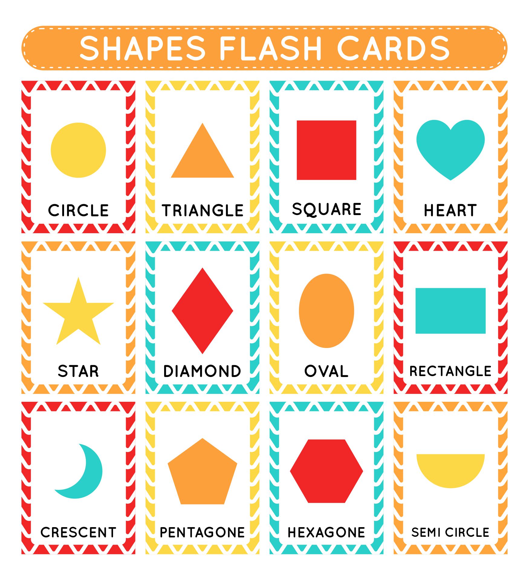 Kindergarten Printable Shapes Flash Cards