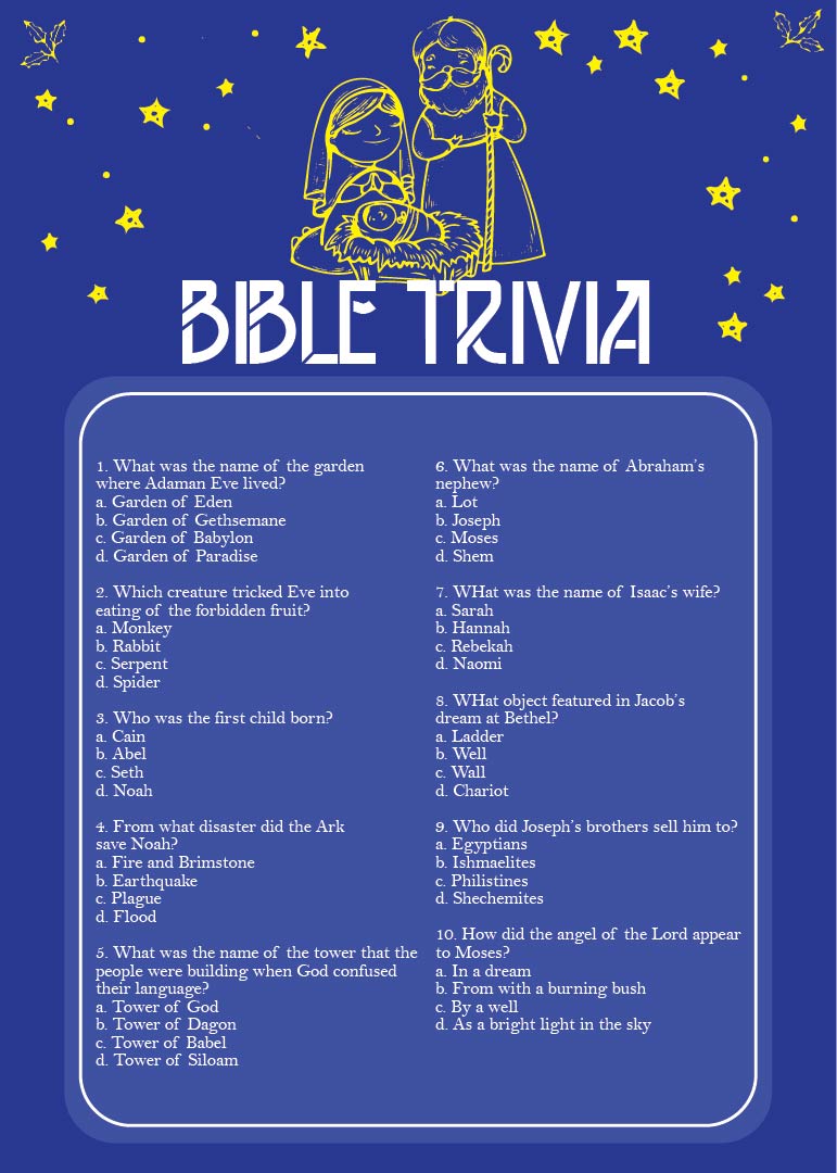 Multiple Choice Printable Bible Quiz Printable Blank World