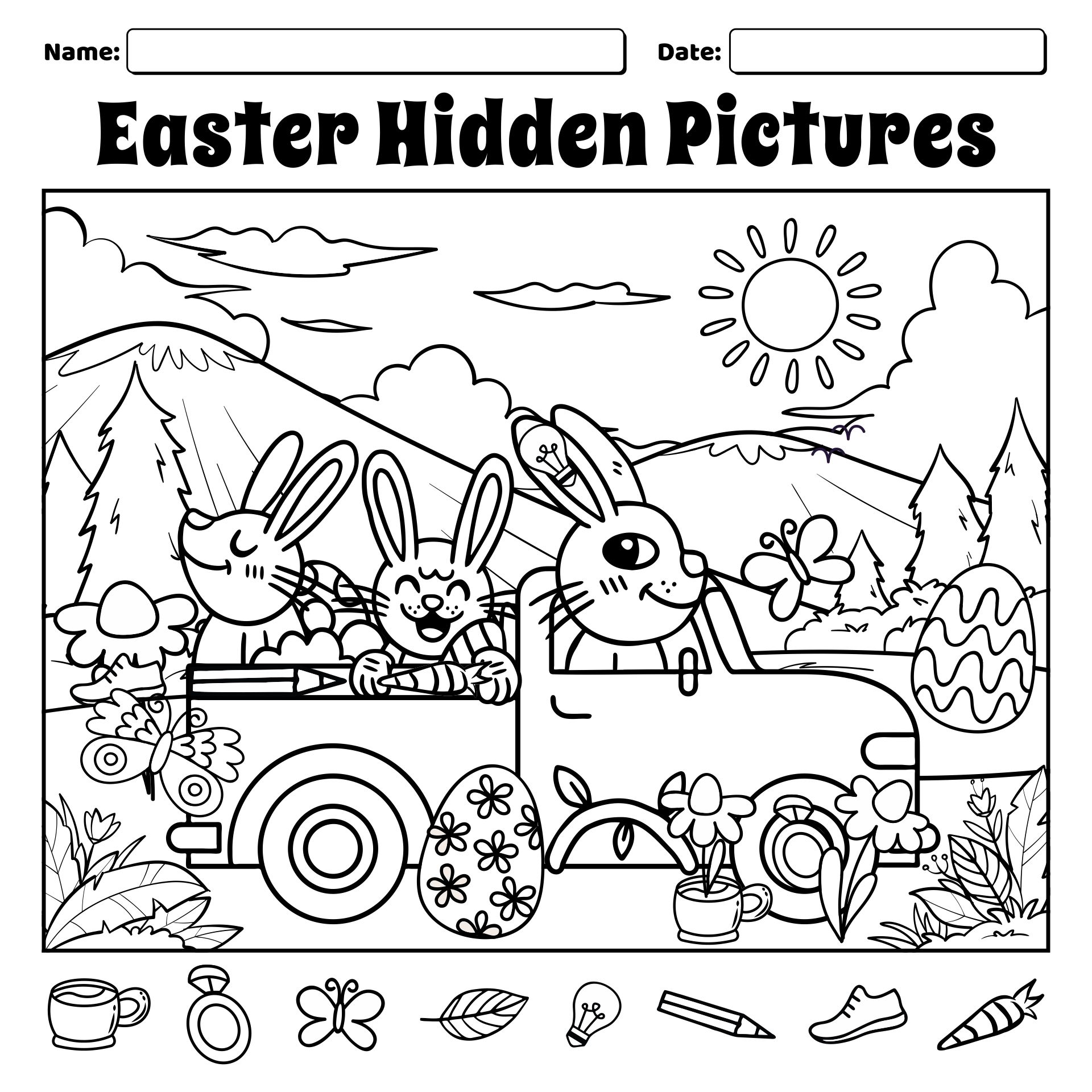 Printable Easter Hidden Objects Worksheet