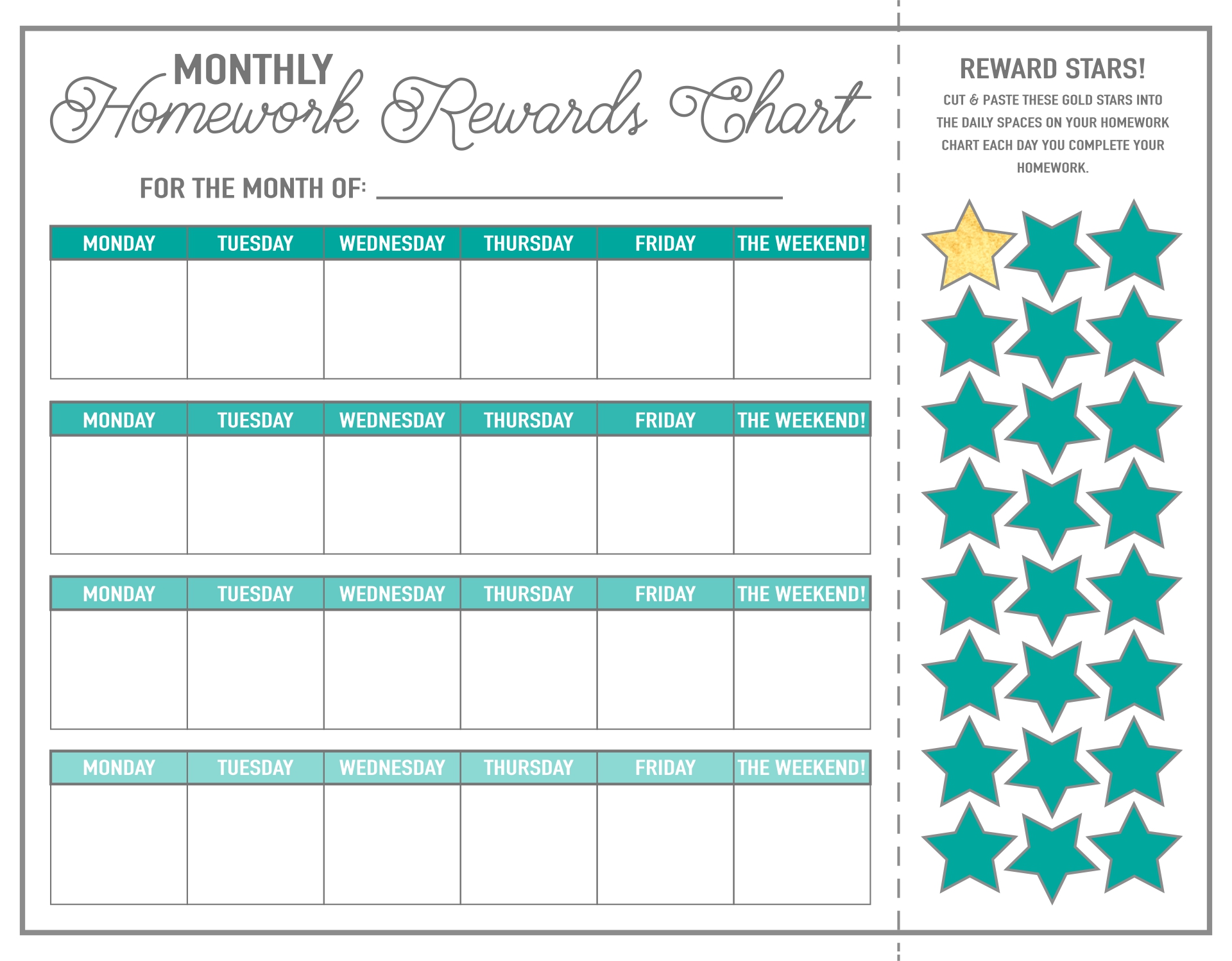 homework reward chart printable