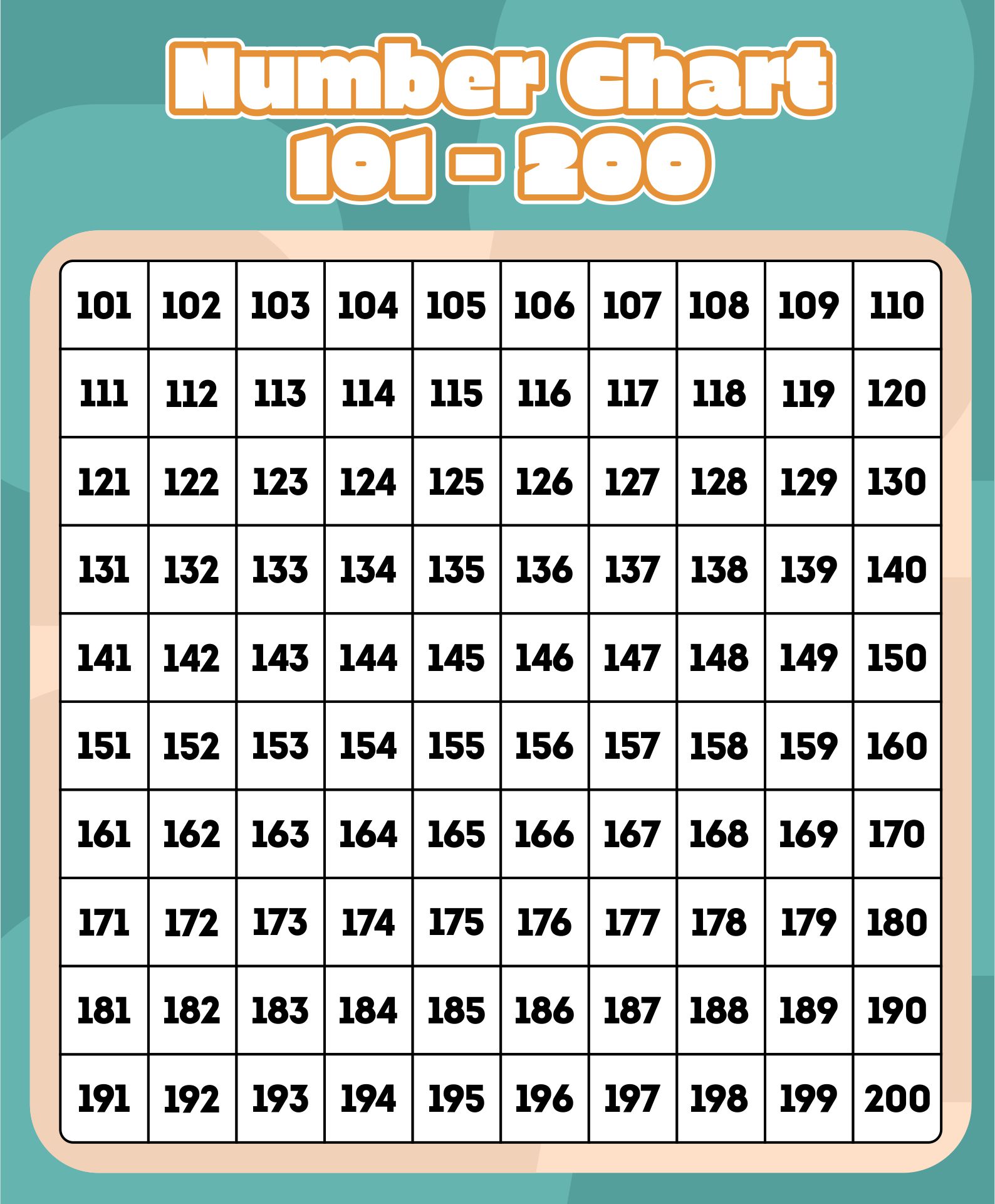 Printable Number Chart 100 200