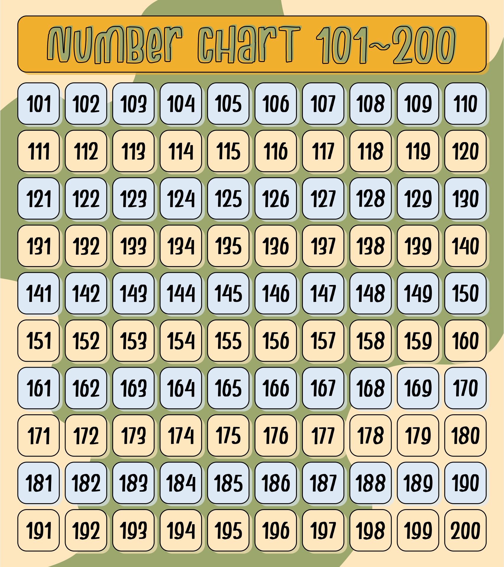 101-200 Number Chart Printable