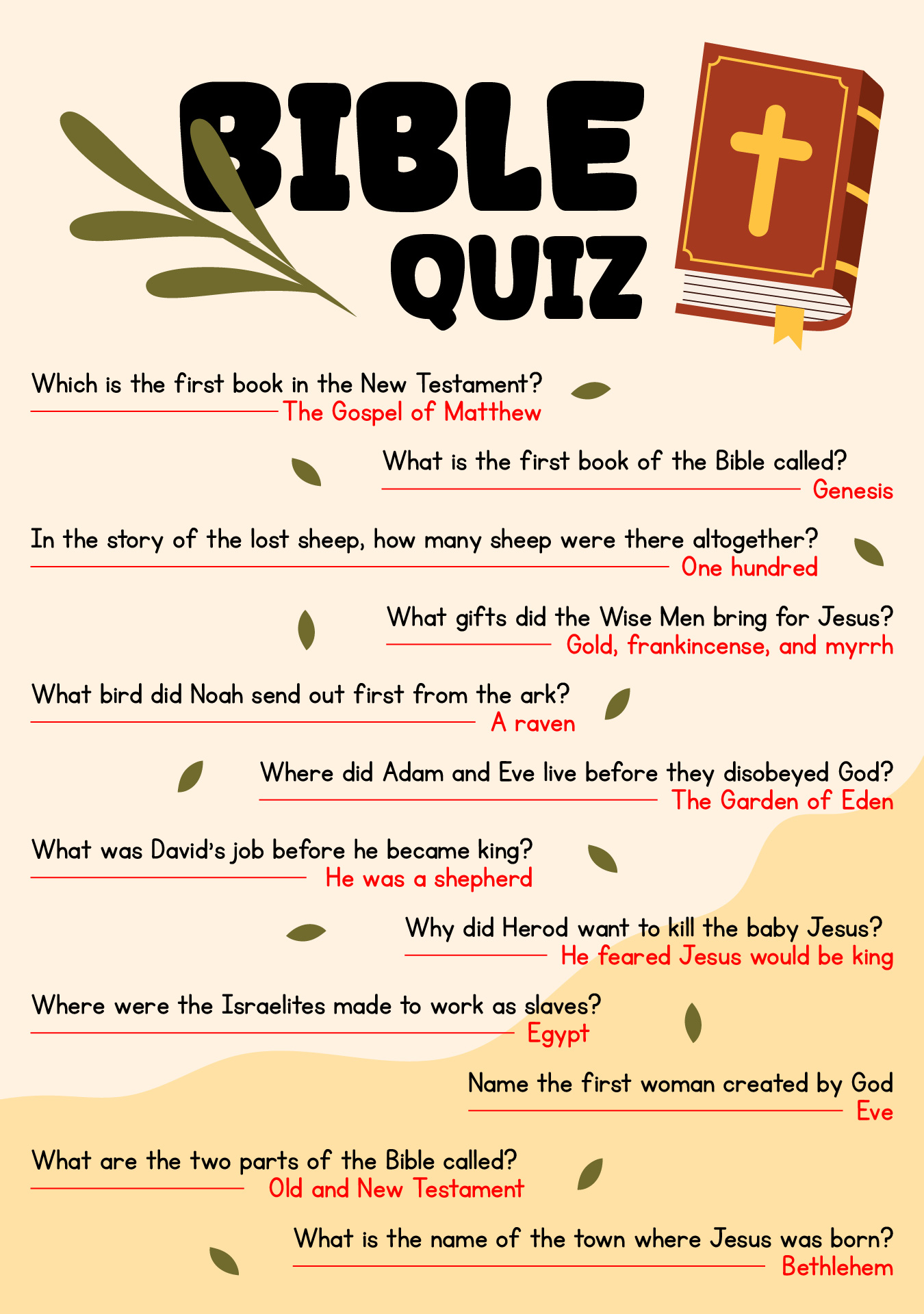 Printable Bible Trivia Questions And Answers Multiple Choice 