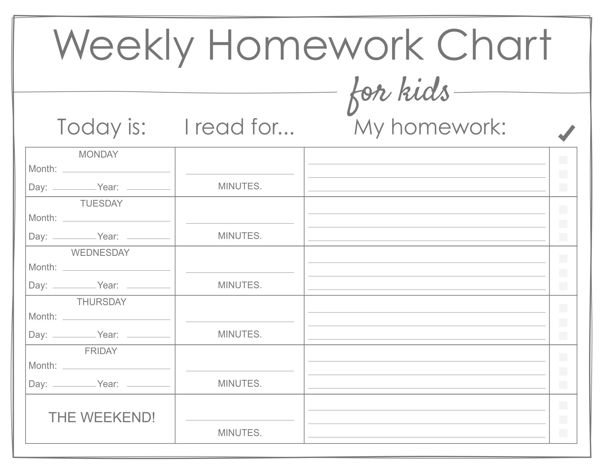 homework chart for middle school