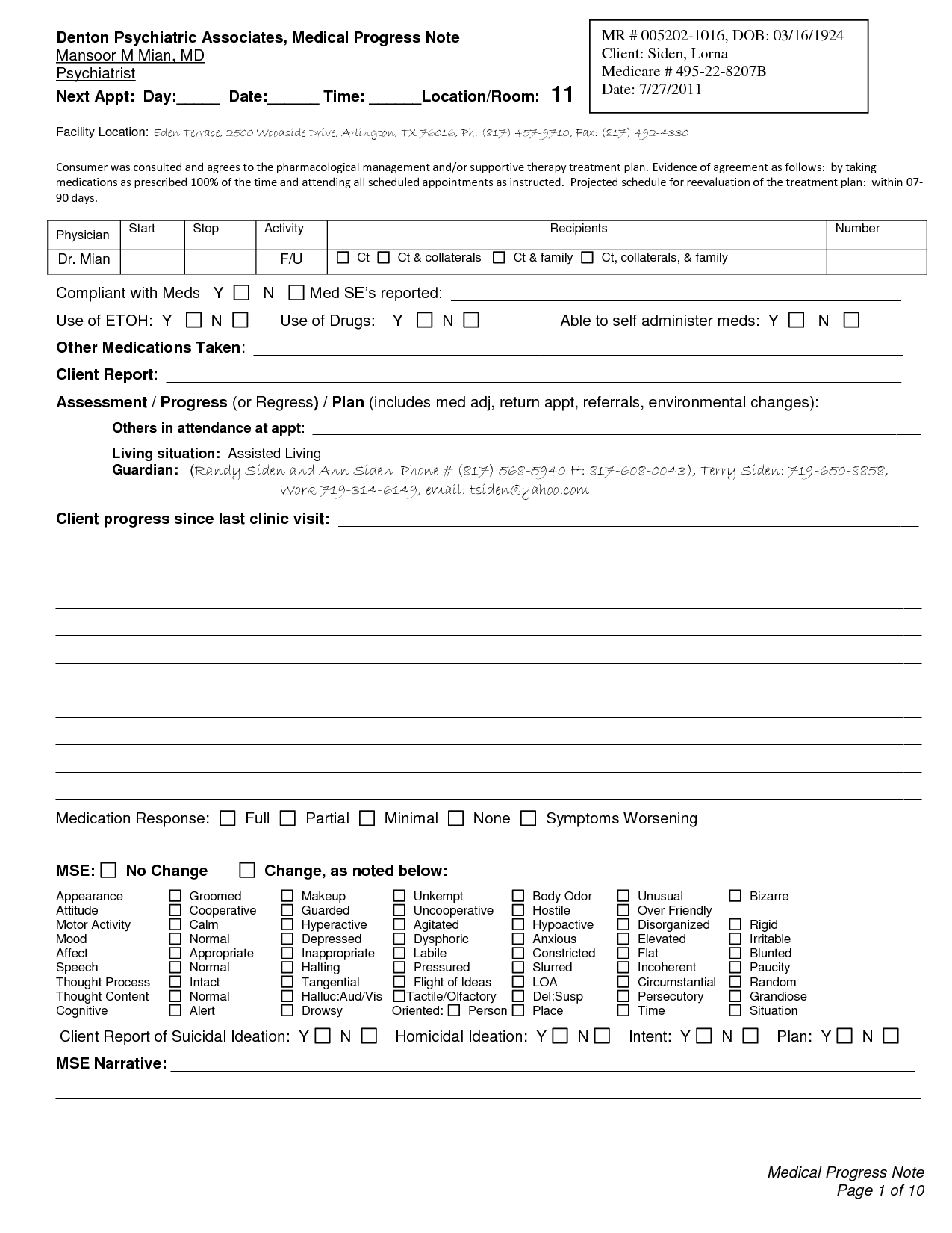 23 Best Printable Therapy Progress Note - printablee.com Within Nursing Home Physician Progress Note Template
