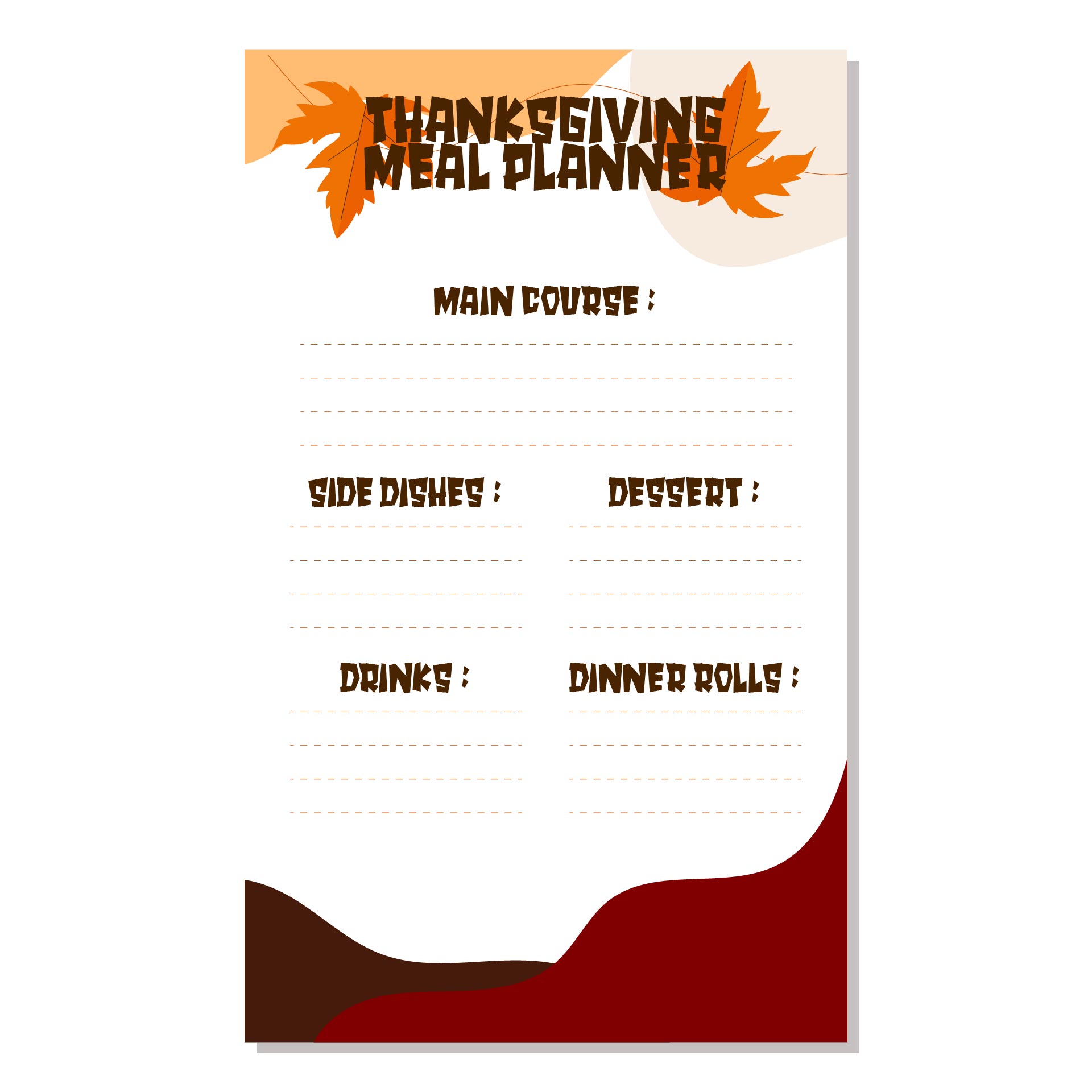 Thanksgiving Menu Planner Printable