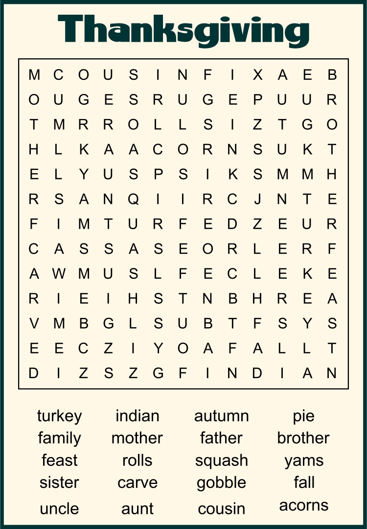10 Best Easy Printable Thanksgiving Word Search PDF For Free At Printablee