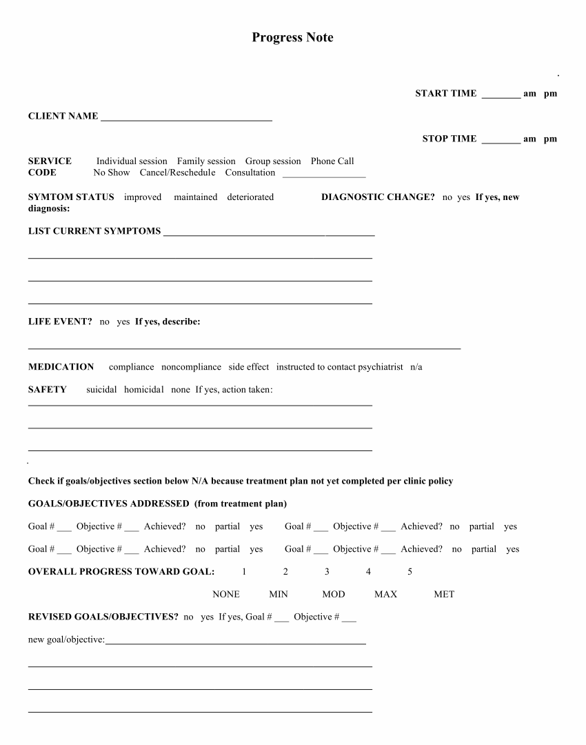 10 Best Printable Therapy Progress Note