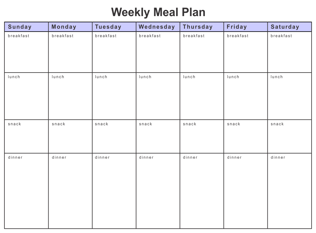 Weekly Meal Plan Worksheet