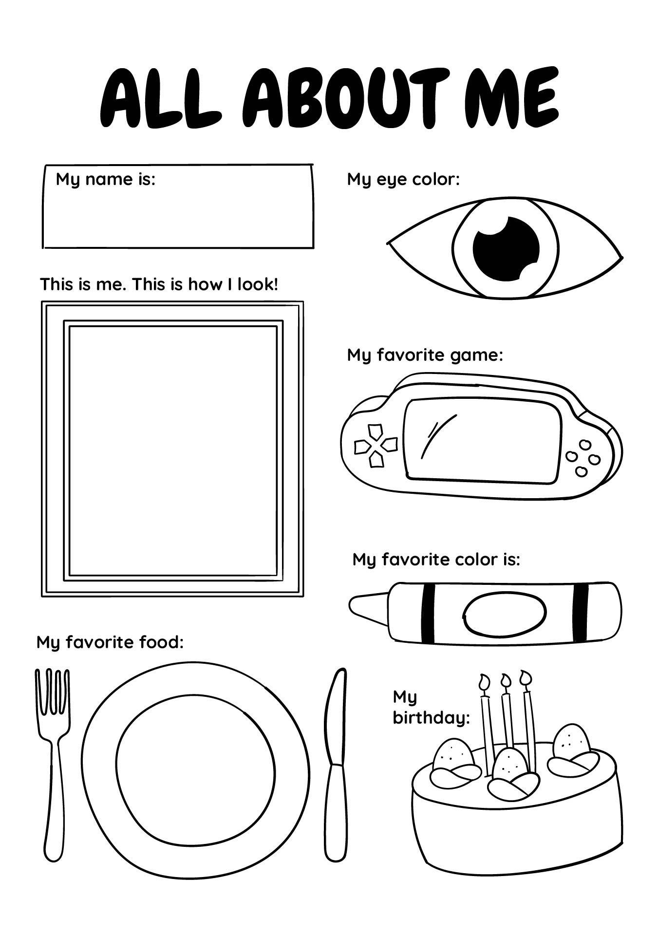 All About Me Activity Worksheets