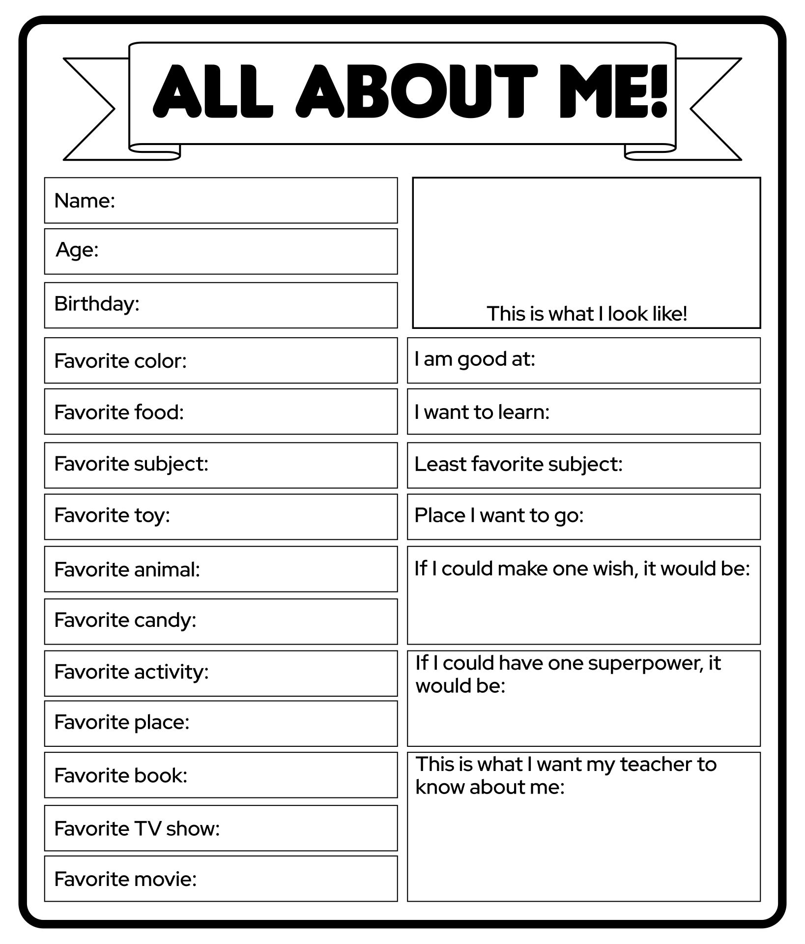 All About Me Page For Adults 