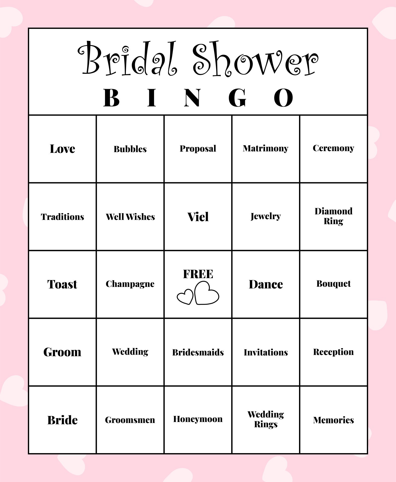 Bridal Shower Games Bingo Printables