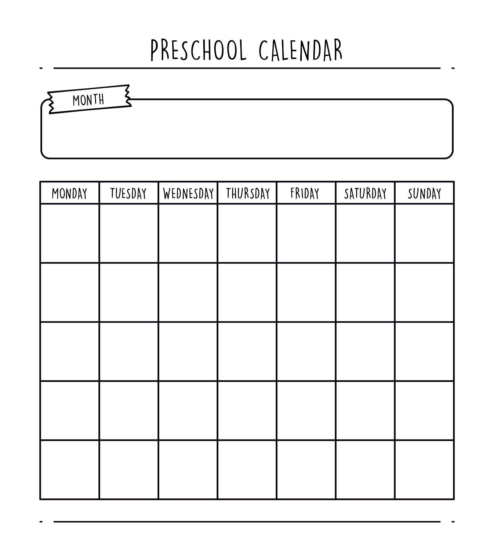 preschool monthly homework calendar