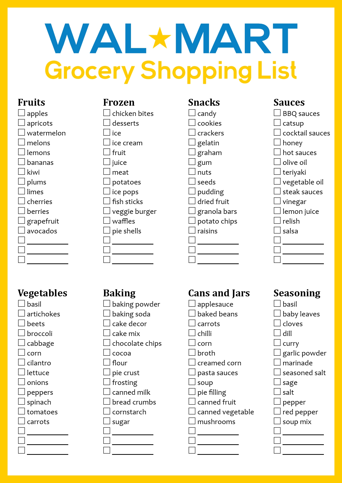 Printable Grocery List Walmart