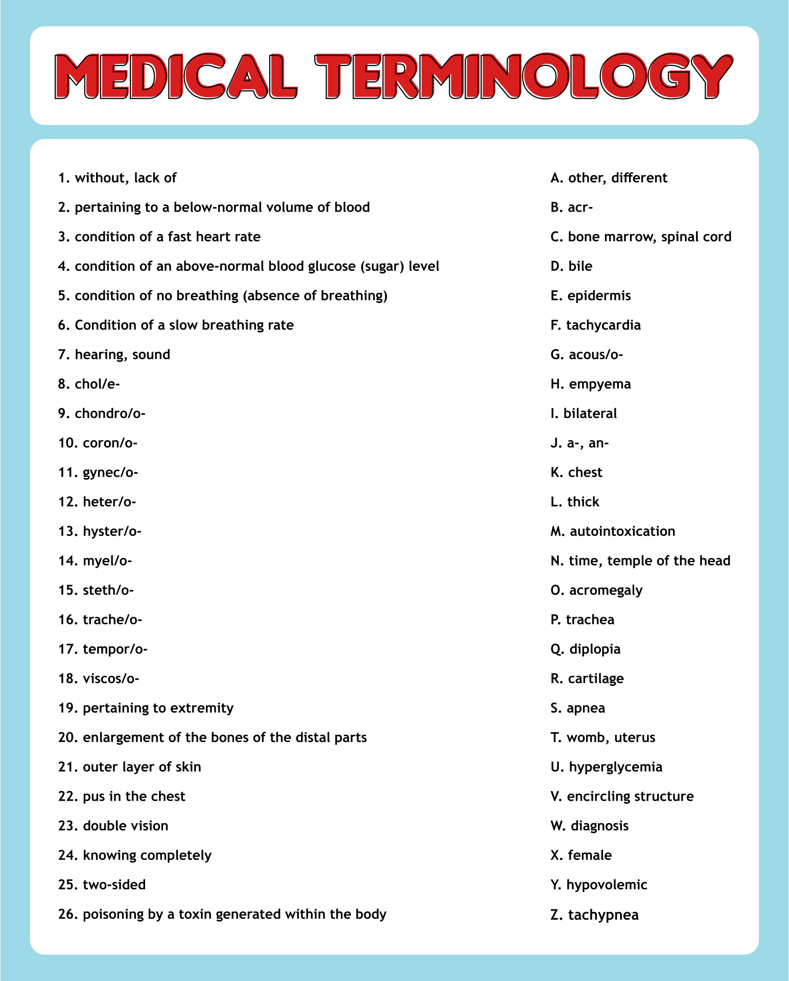 Medical Terminology Worksheets Printable