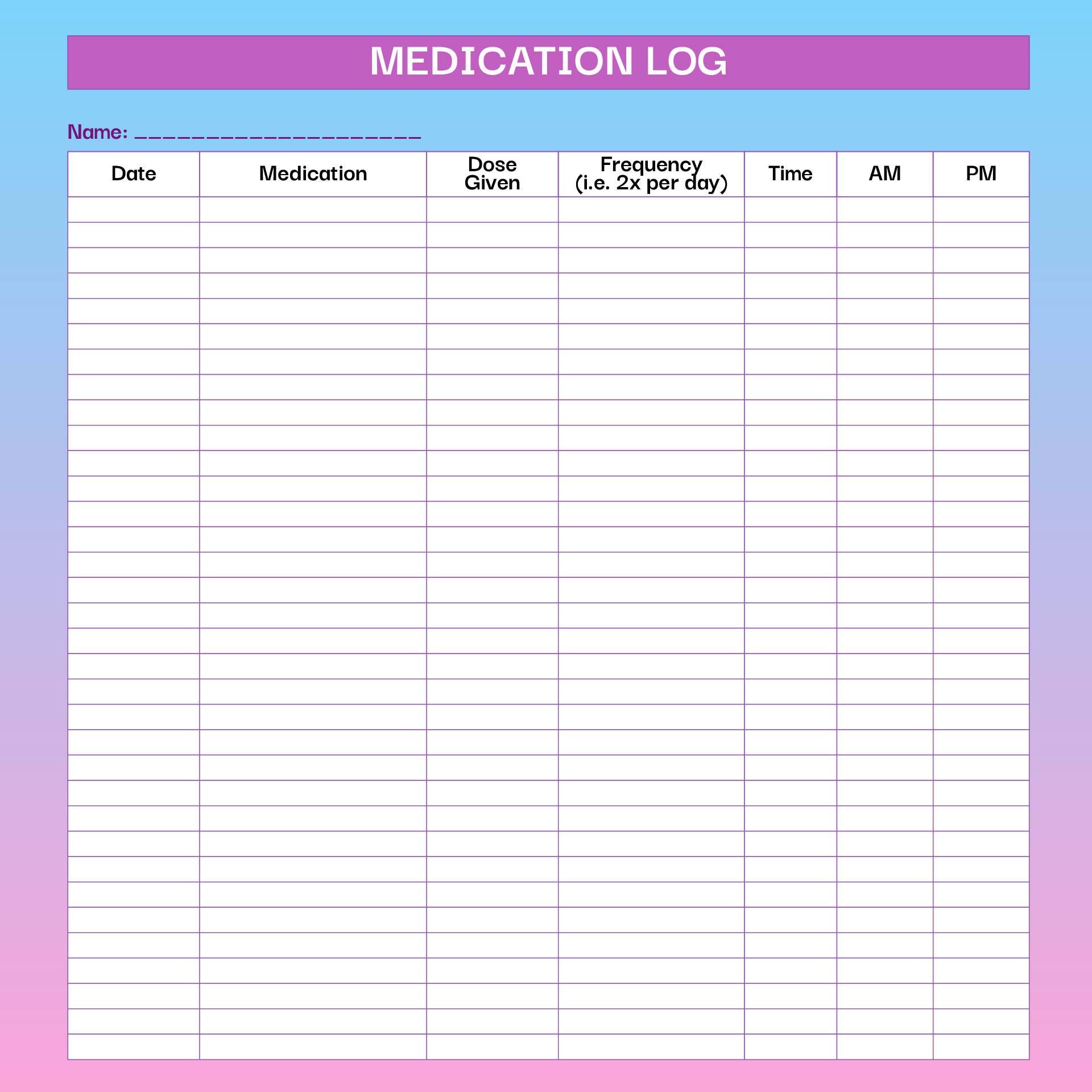 Printable Medication Log Template