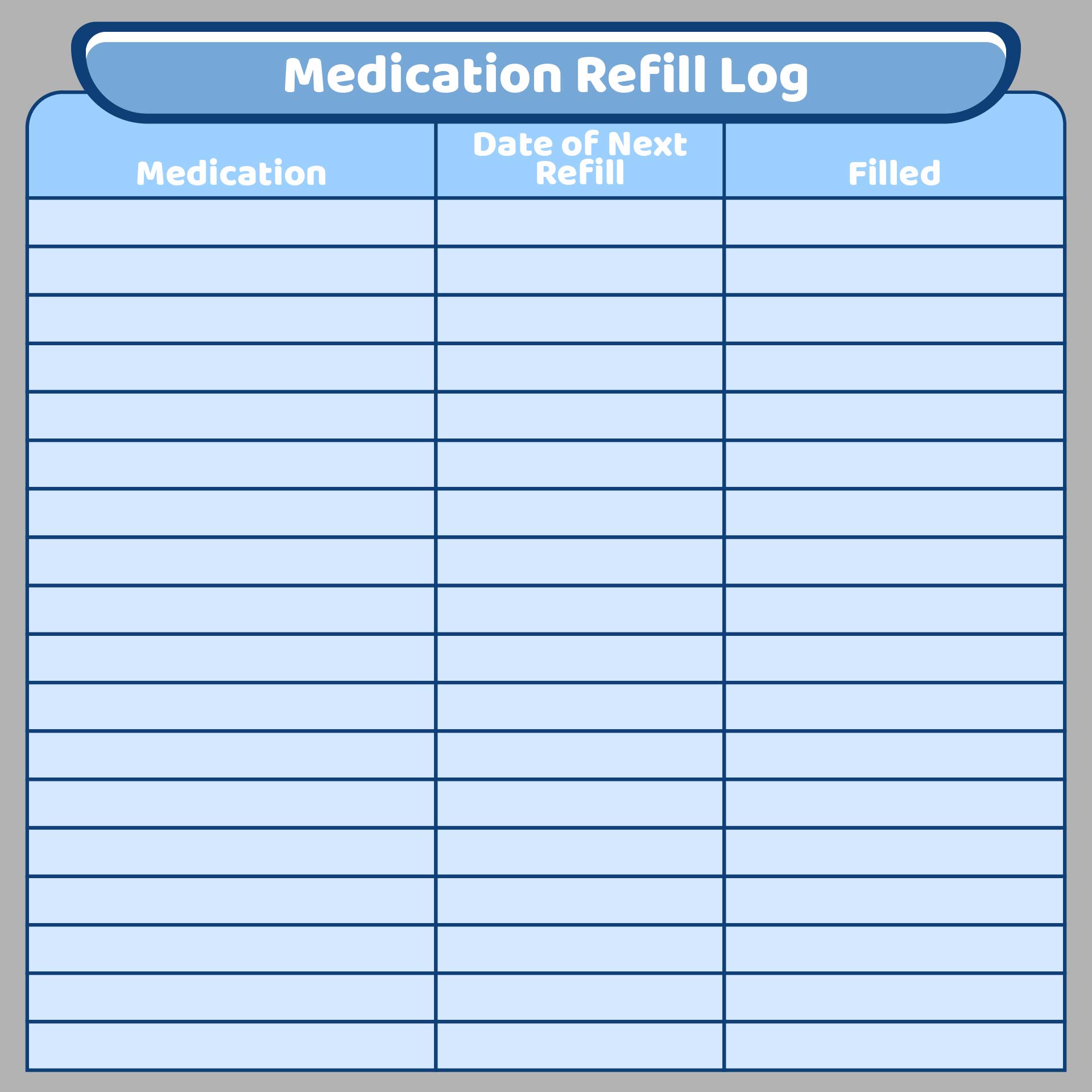 Printable Refill Medication Log Sheets