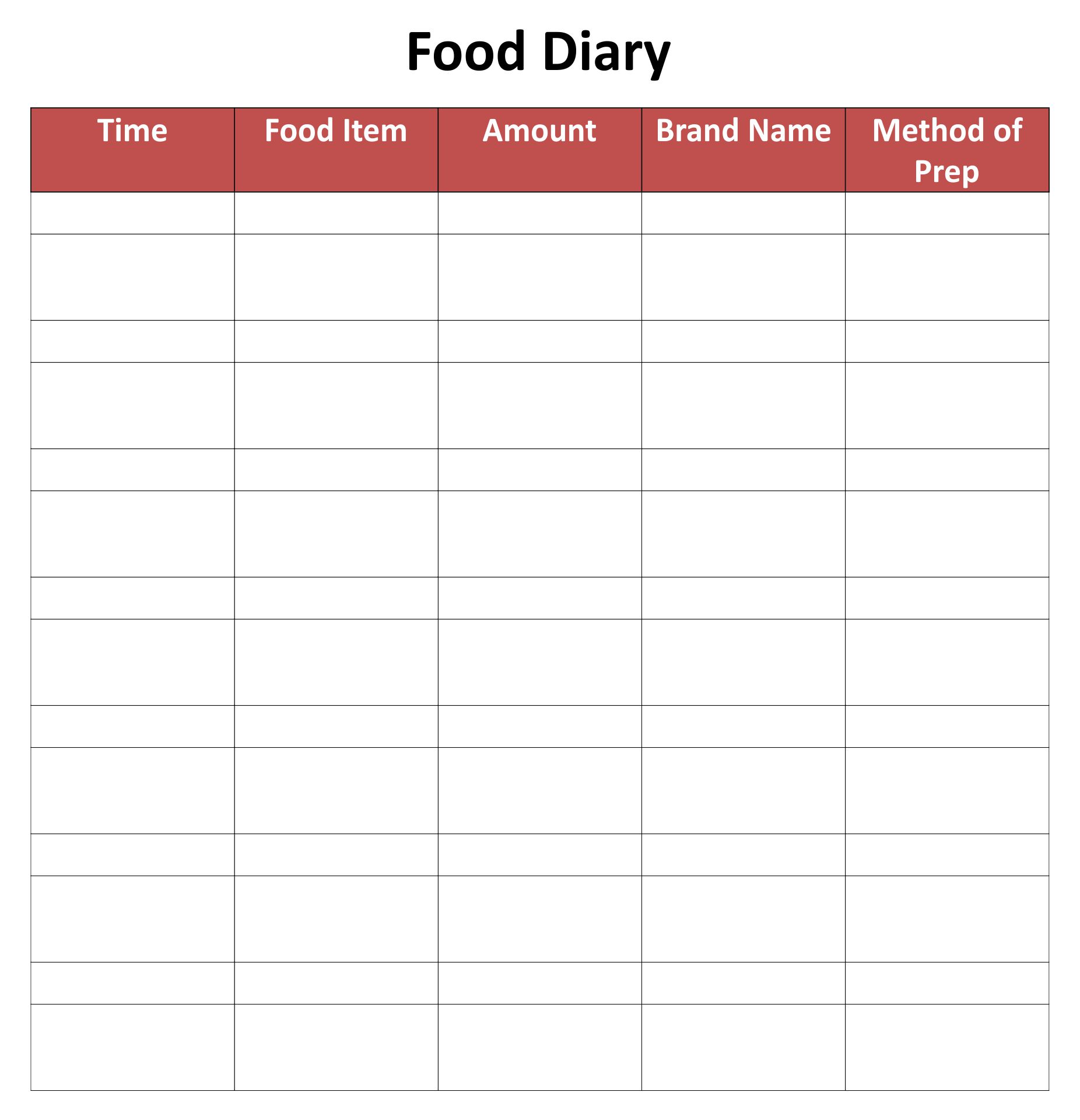 Journal Food Diary Template