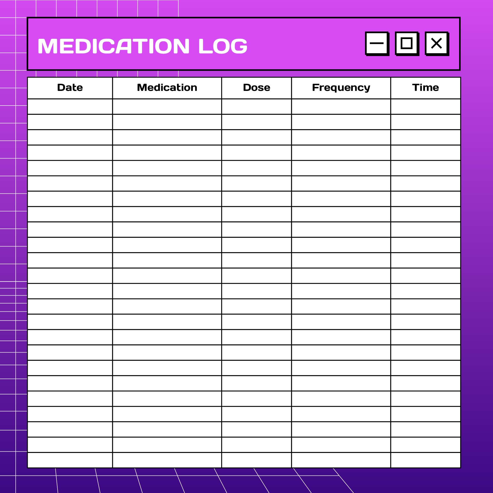 Personal Daily Medication Log Sheet