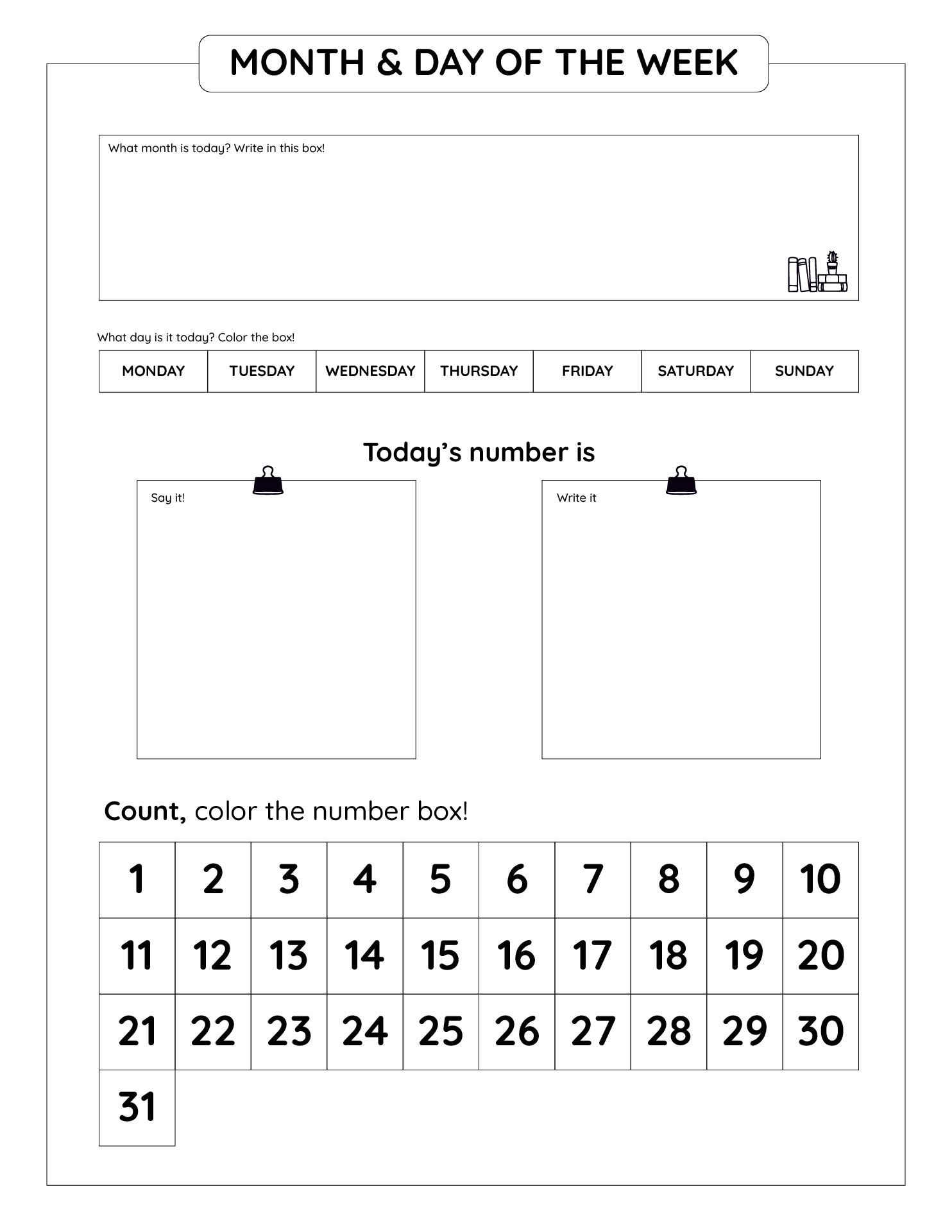 Free Printable Calendar Preschool