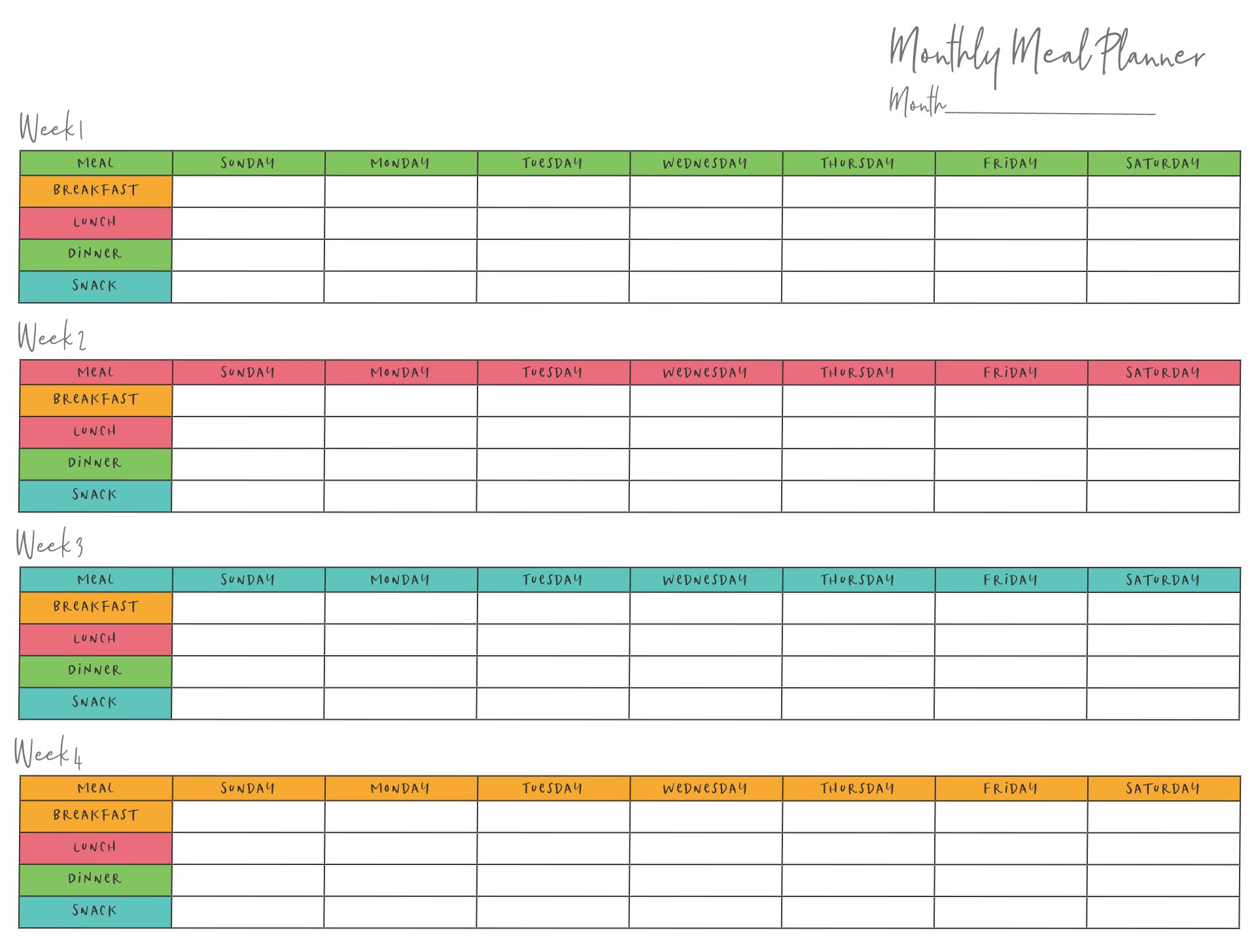 8 Best Printable Monthly Dinner Planner Printablee Printabledietplan