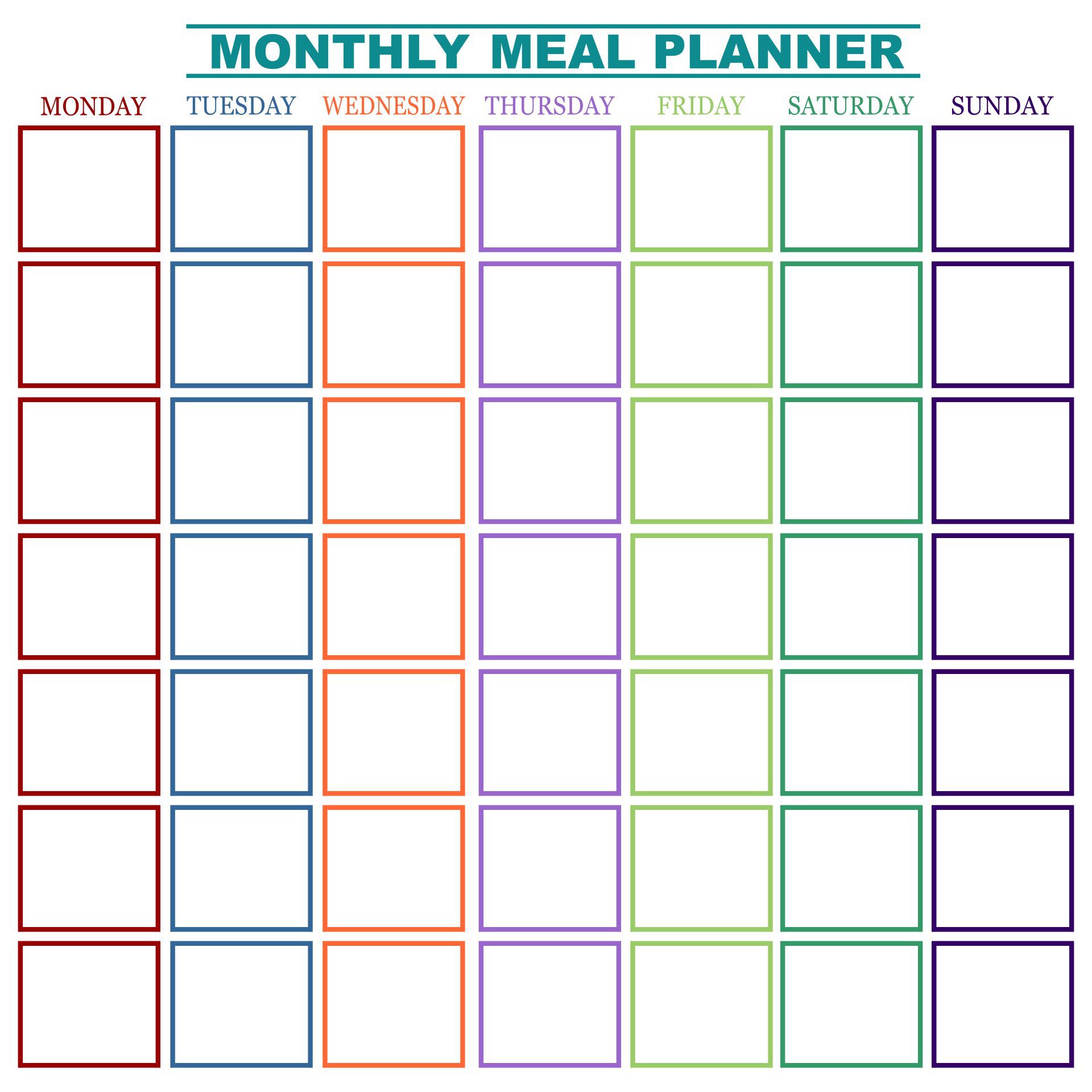 Monthly Menu Template Free Printable