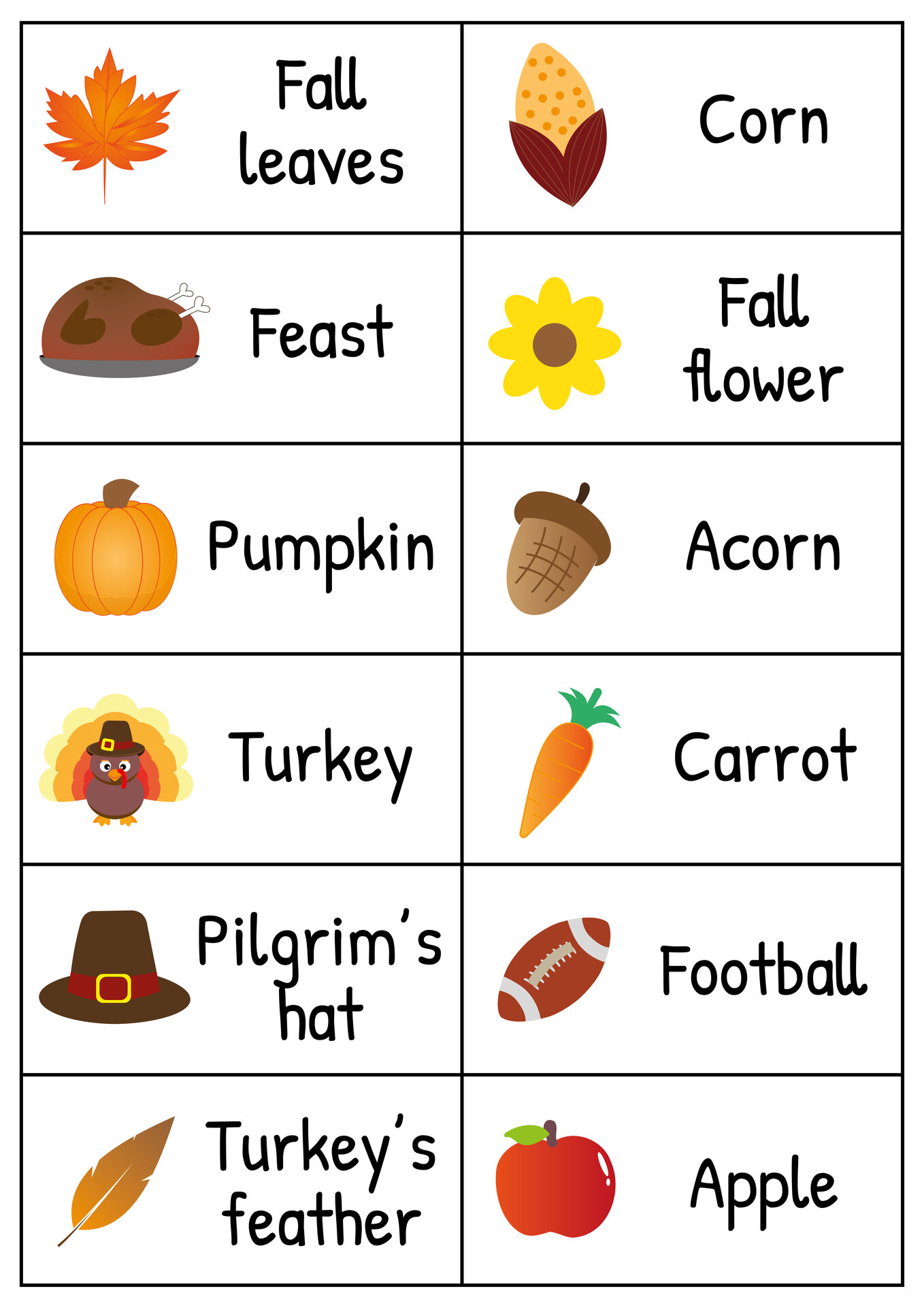 Thanksgiving Pictionary Free Printable