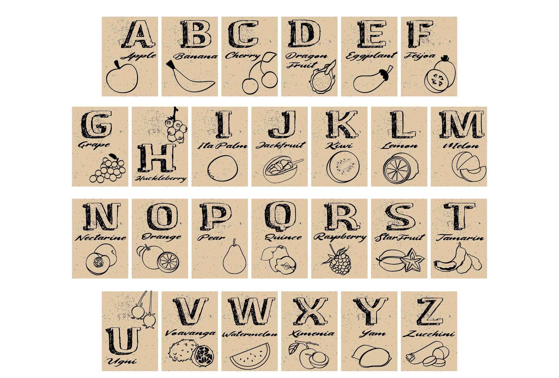 Vintage Alphabet Flash Cards Printable
