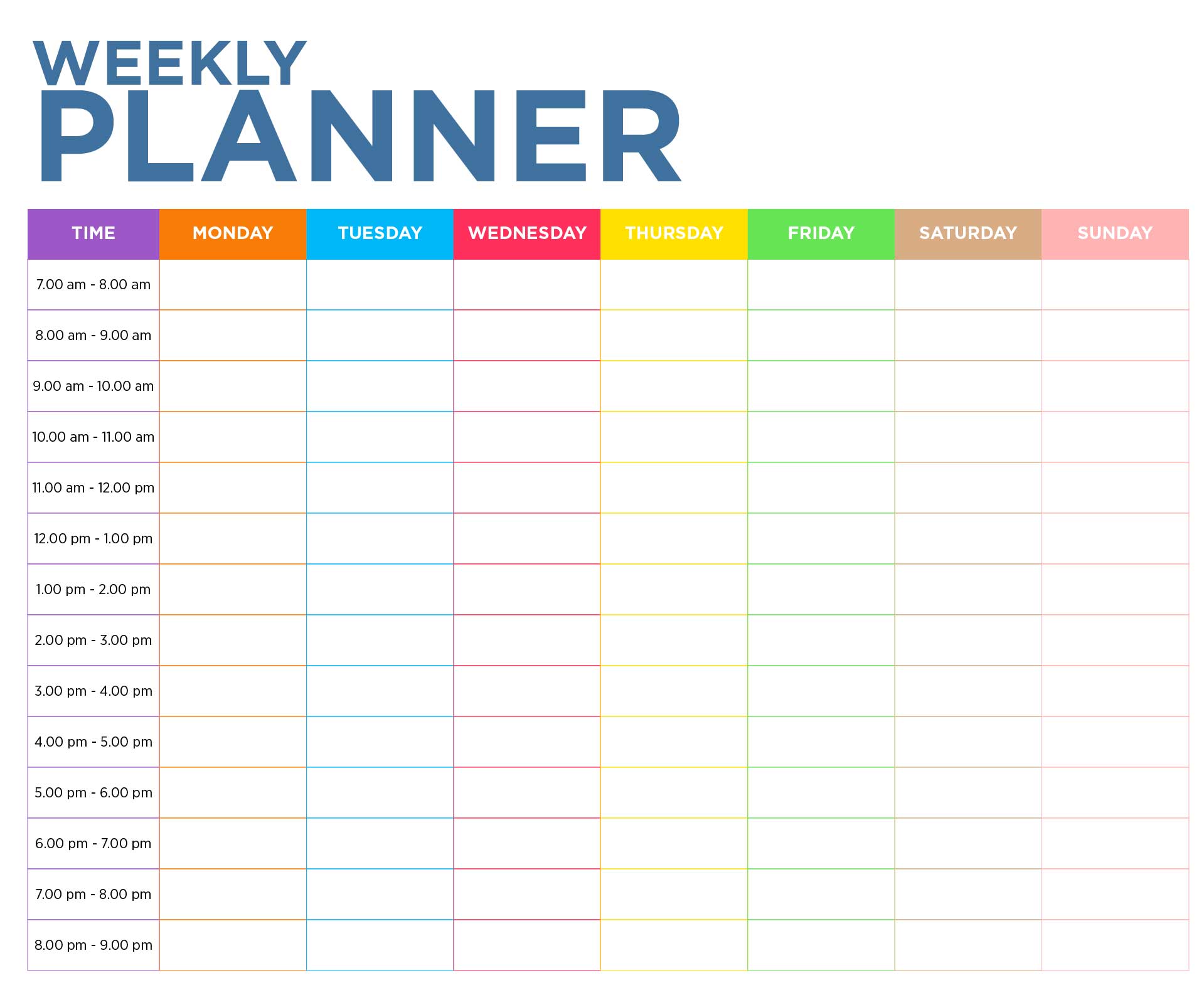 Weekly Hourly Schedule Template