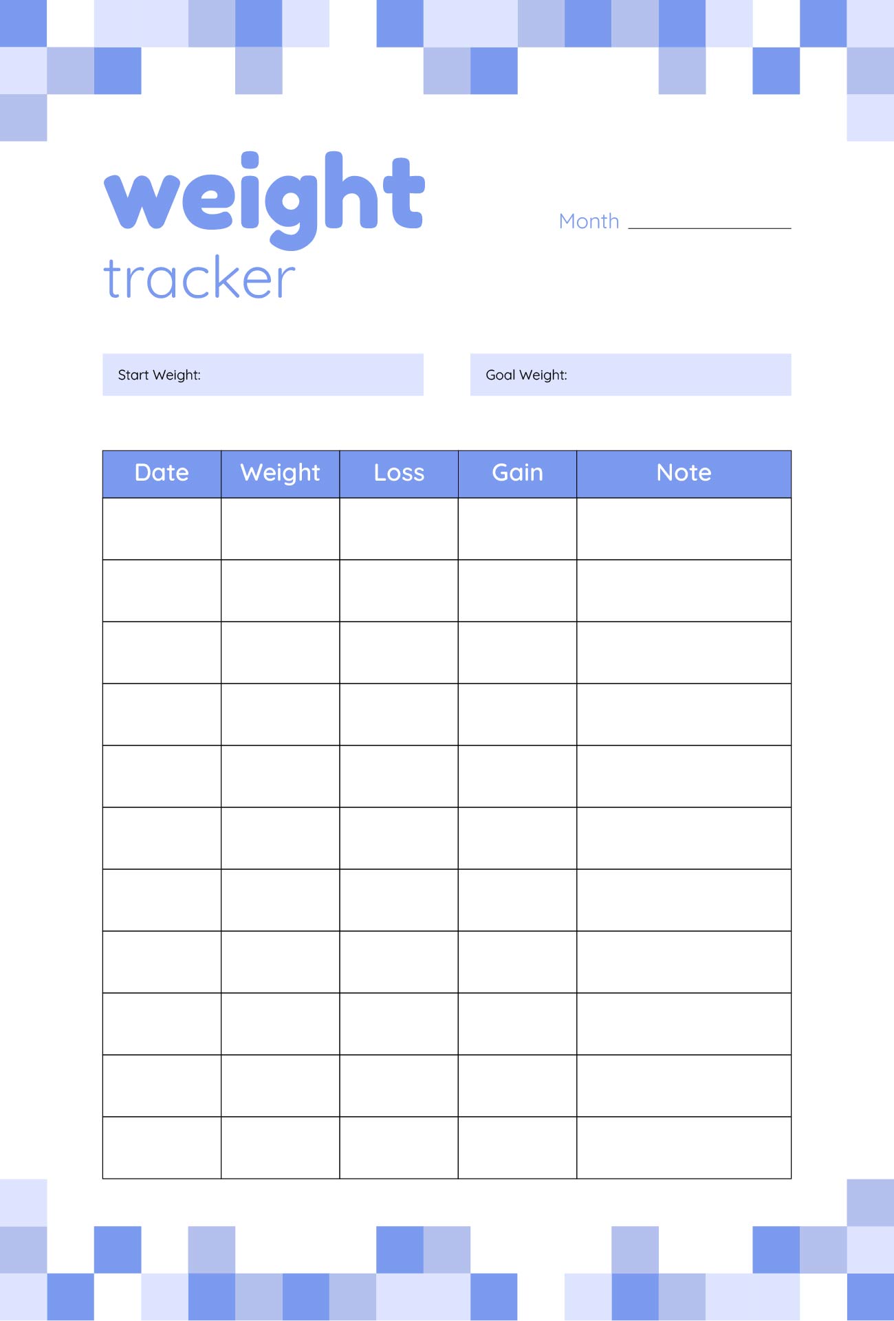 Weekly Weight Loss Tracker Template