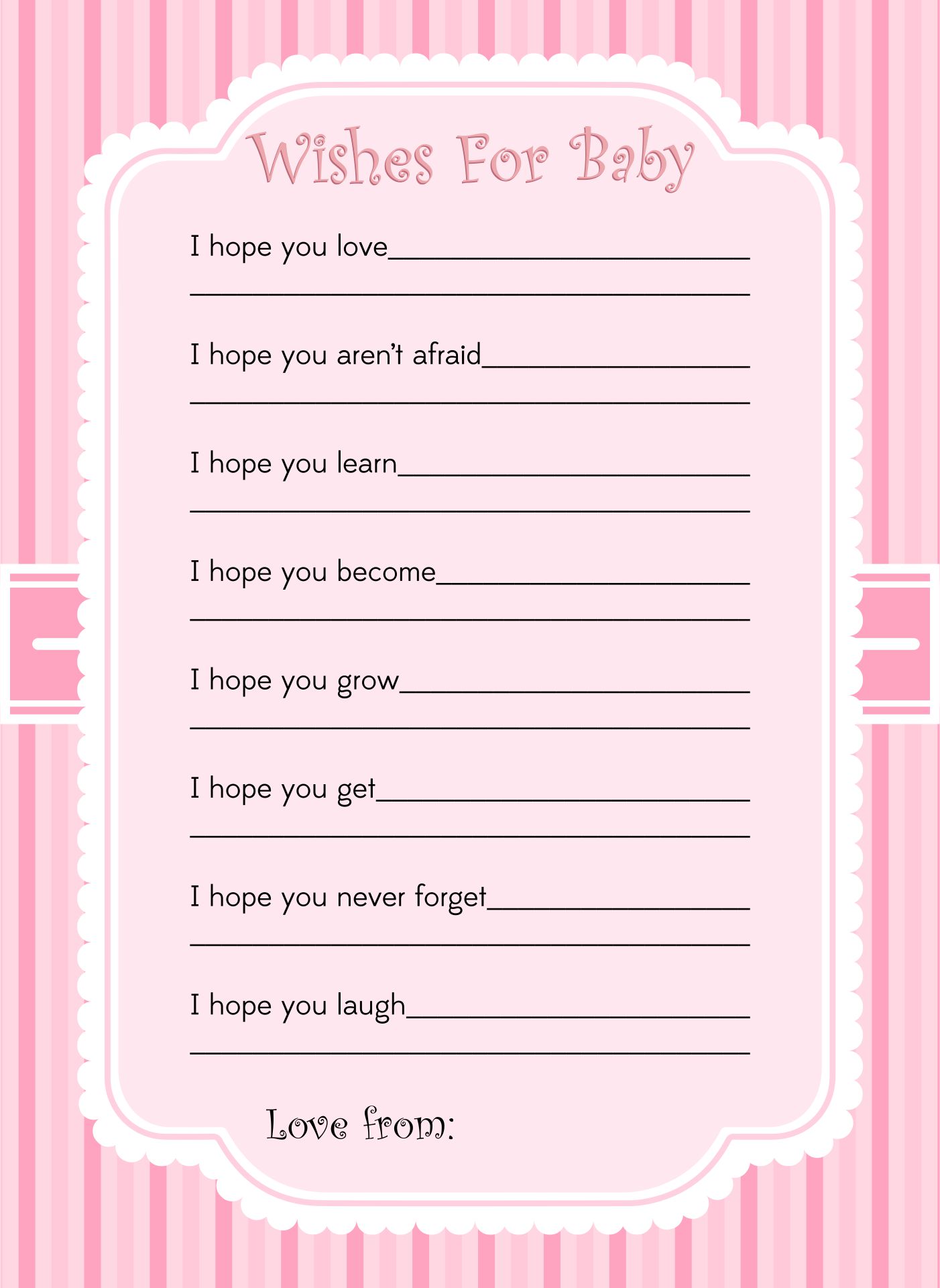 Wishes for Baby Shower Game Printable